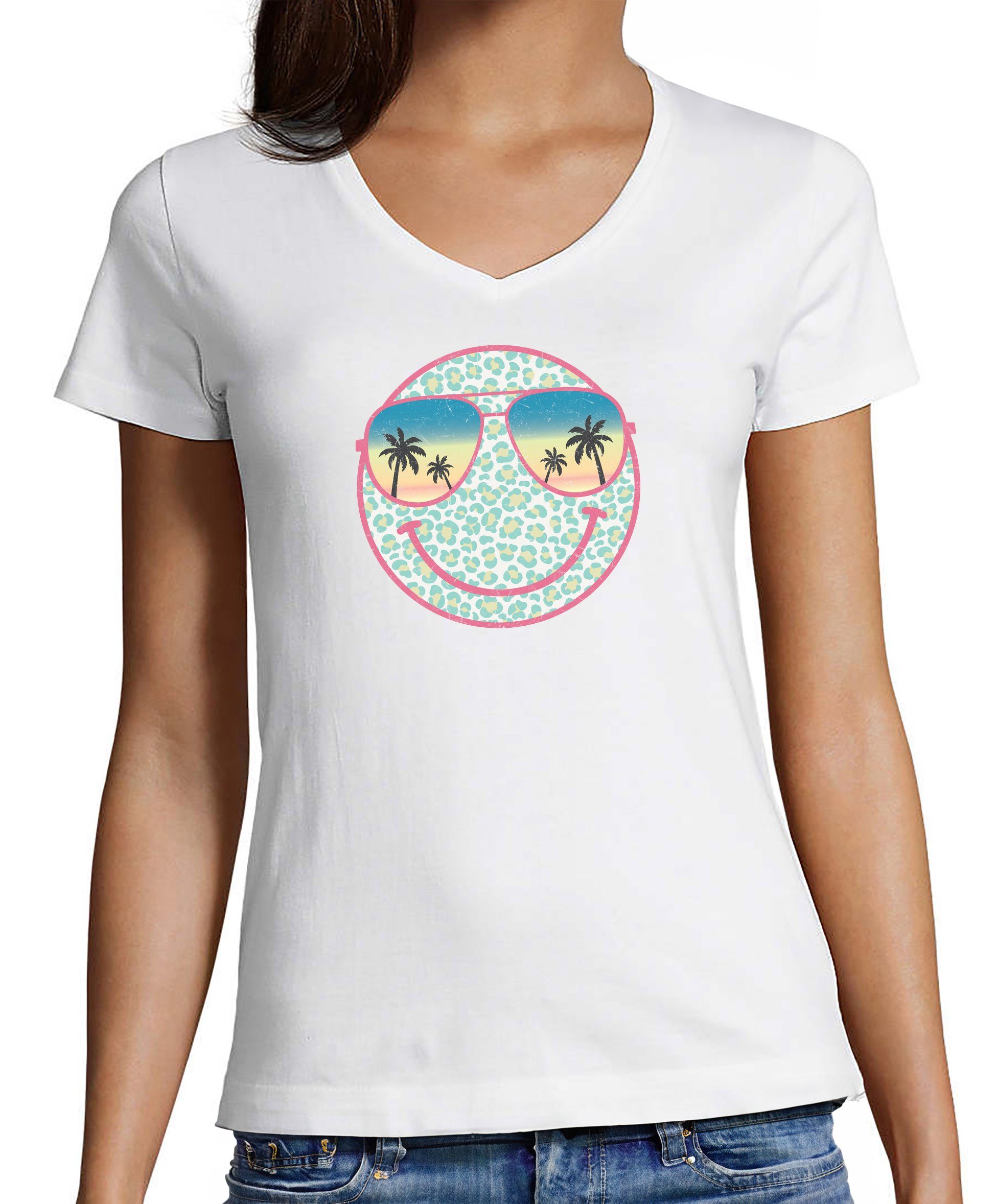 T-Shirt Damen Print Shirt - Lächelndes Sommer Gesicht