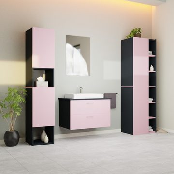 GARLIVO Badezimmer-Set Badezimmerschrank GLC2, hängend, stehend, Rose, Hochschrank, Breite 31,5 cm