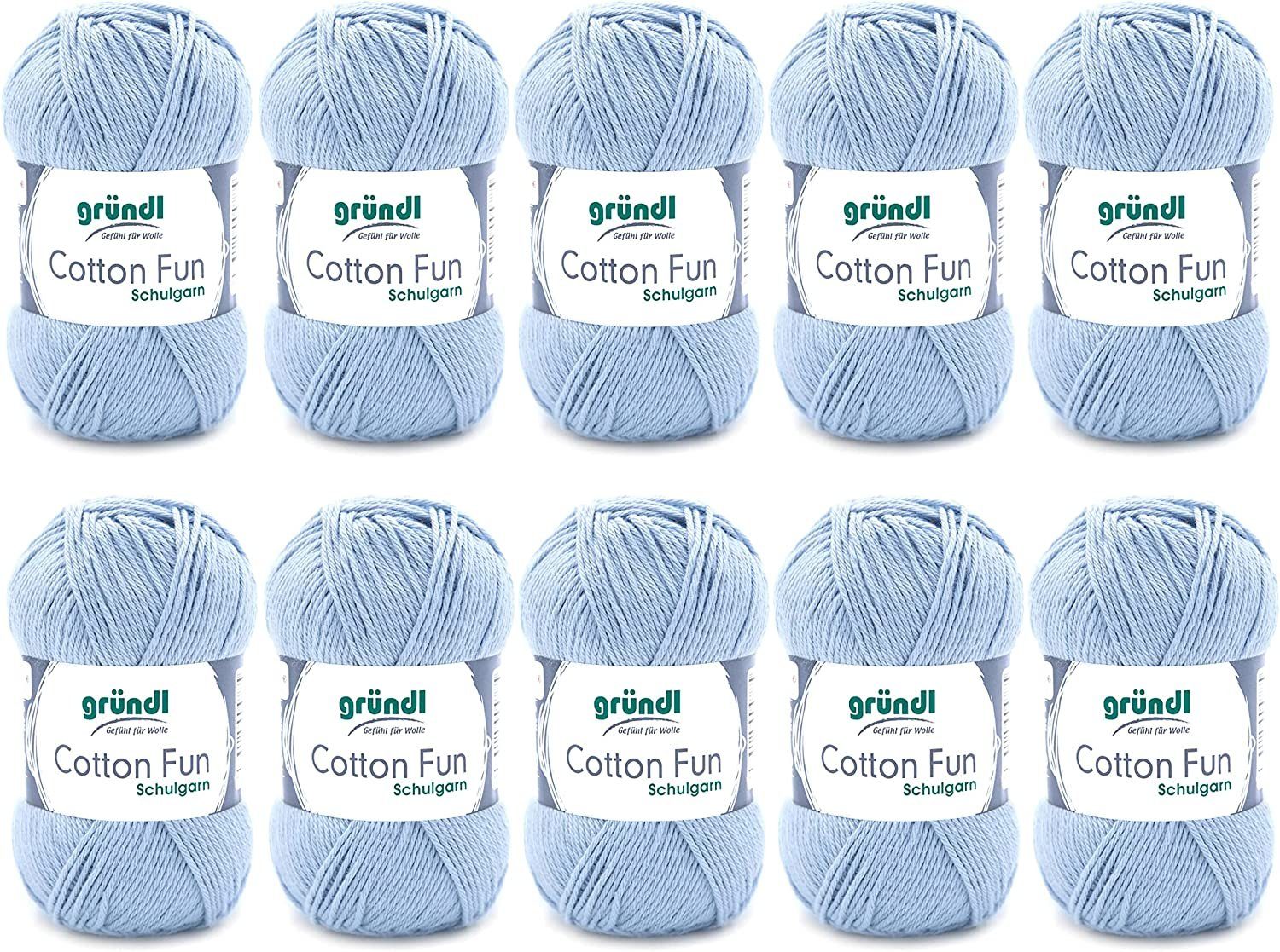 Gründl Cotton Fun Baumwollgarn 10x50g Strickgarn Häkelgarn Baumwolle Häkelwolle, (500g Paket Wolle zum Stricken und Häkeln, Nadelstärke 3 - 4 mm), 100% Baumwolle