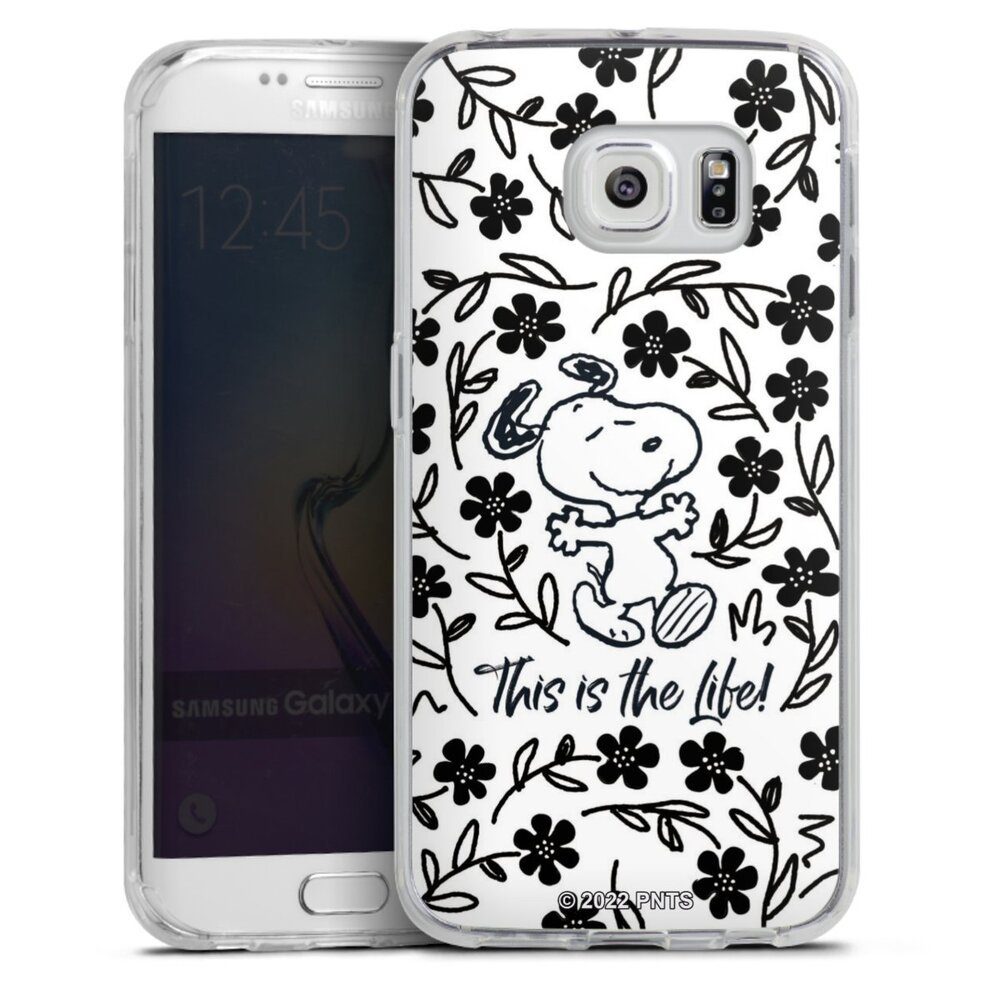 DeinDesign Handyhülle Peanuts Blumen Snoopy Snoopy Black and White This Is The Life, Samsung Galaxy S6 Edge Silikon Hülle Bumper Case Handy Schutzhülle