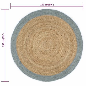 Teppich Handgefertigt Jute mit Olivgrünem Rand 150 cm, furnicato, Runde