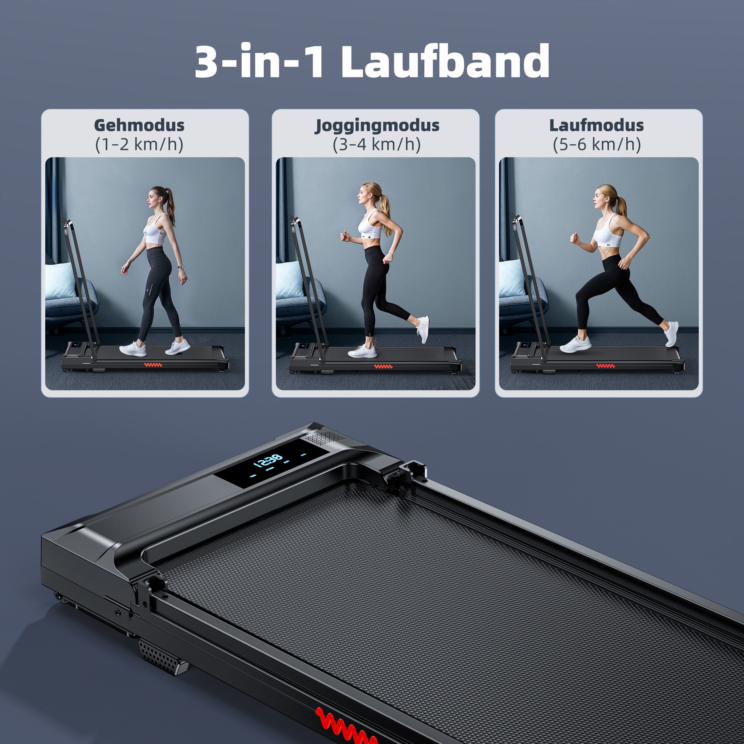 Favofit Laufband X2DF-TM, bis 120 kg, 1-6 km/h, kompaktes Design, Einfache Steuerung