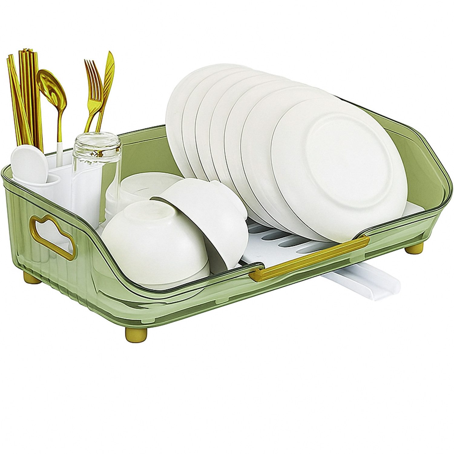 Refined Living Geschirrständer Abtropfgestell mit Utensilienhalter und Tropfschale große Kapazität, Zubehör für Geschirr Abtropfständer Geschirrständer für Küchentheke platzsparend, Obst und Gemüse Utensilienaufbewahrung, Organizer für Utensilien, Grün