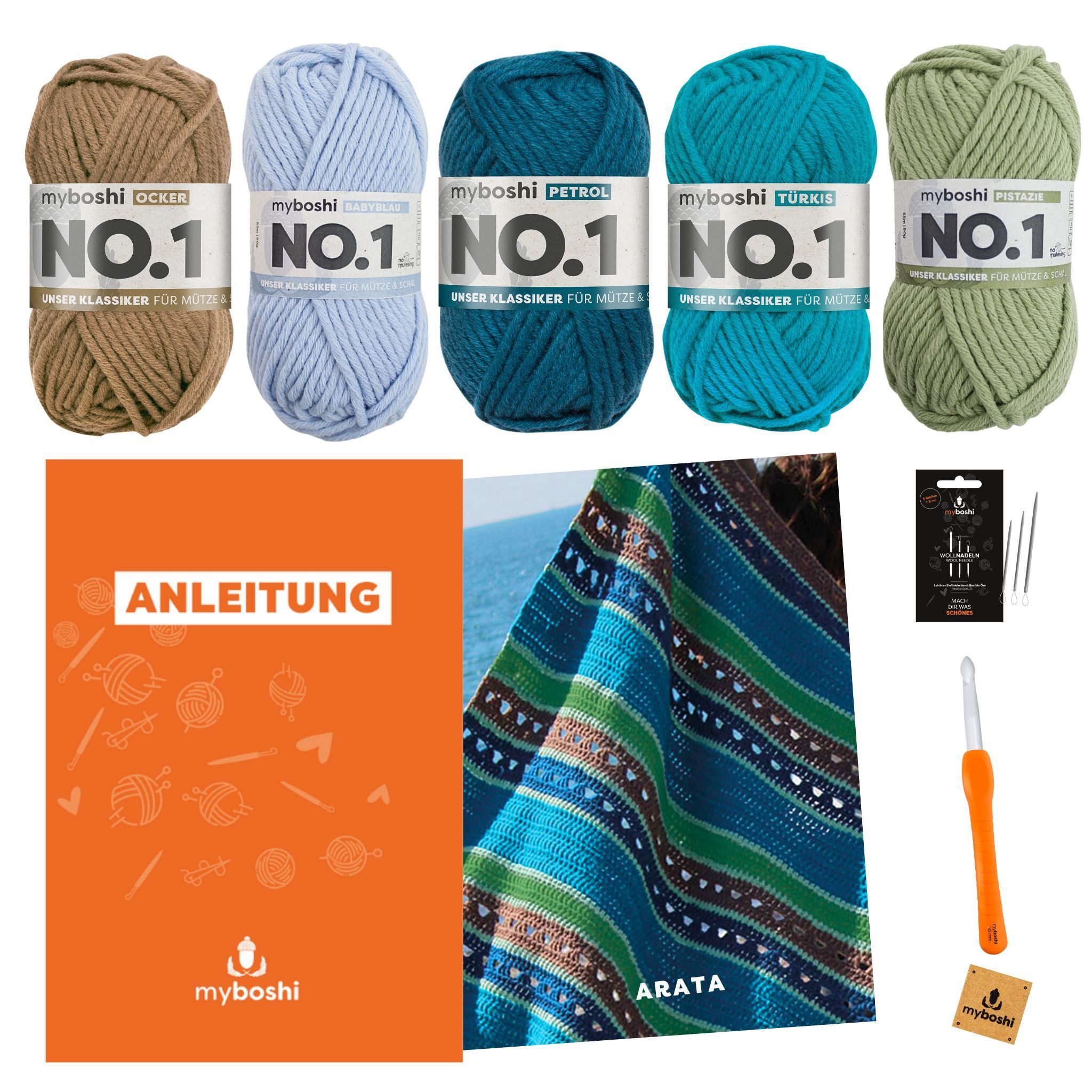 myboshi Kreativset Häkelset Decke Arata No.1 Wolle Nadel Anleitung, (1-tlg)