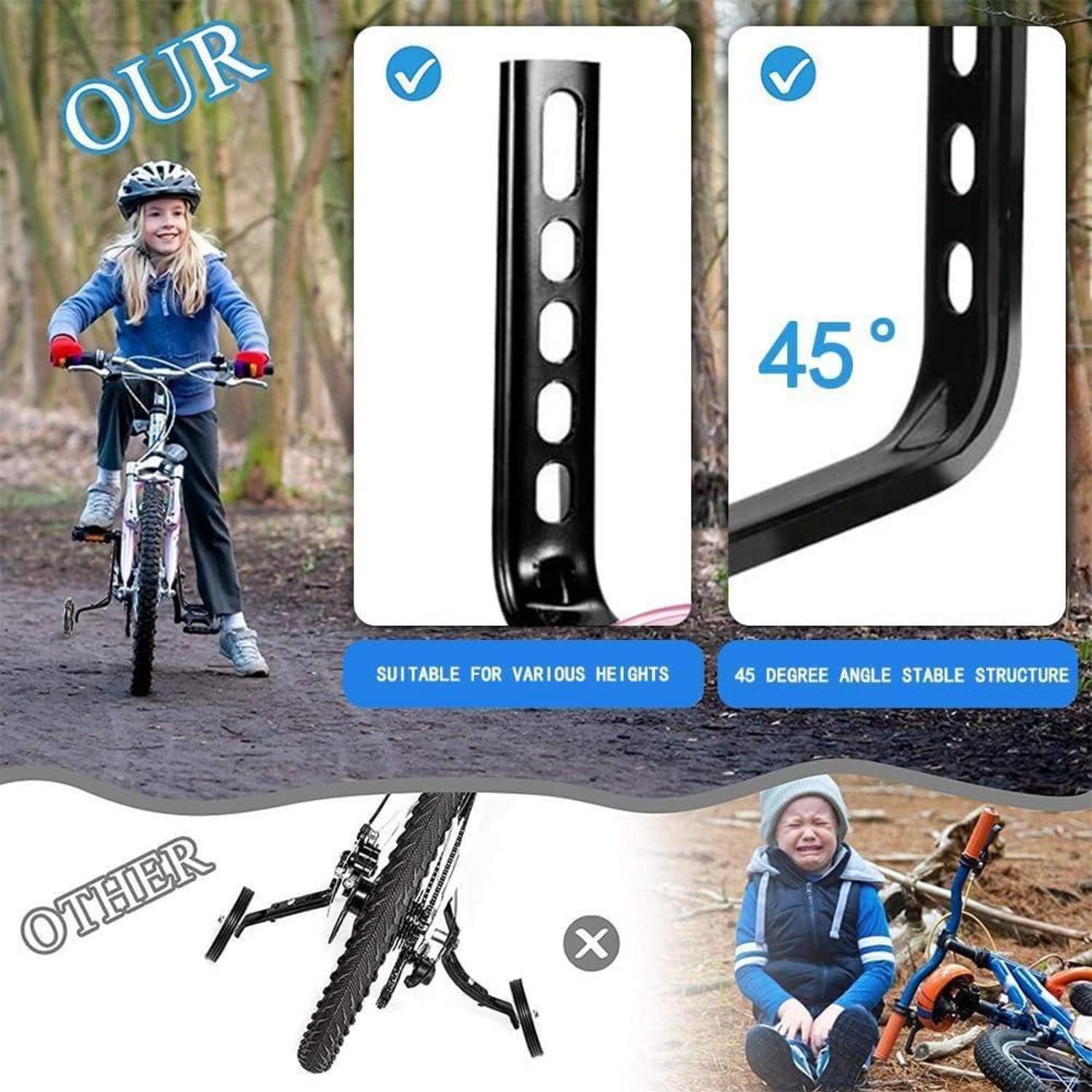 LuxusKollektion Fahrrad-Stützrad Stützräder für Kinderfahrrad Universal verstellbar Schwarz 1 Stück