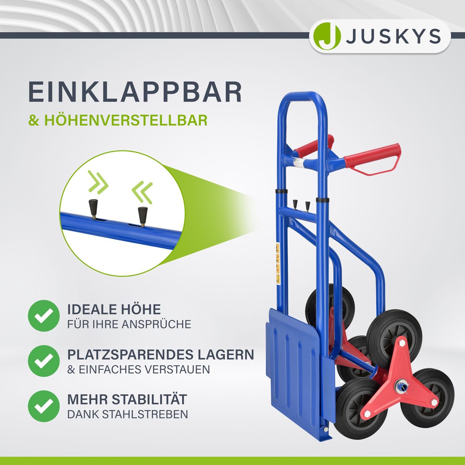 Juskys stair climbing hand truck, foldable, with hard rubber tires and steel frame, up to 100 kg