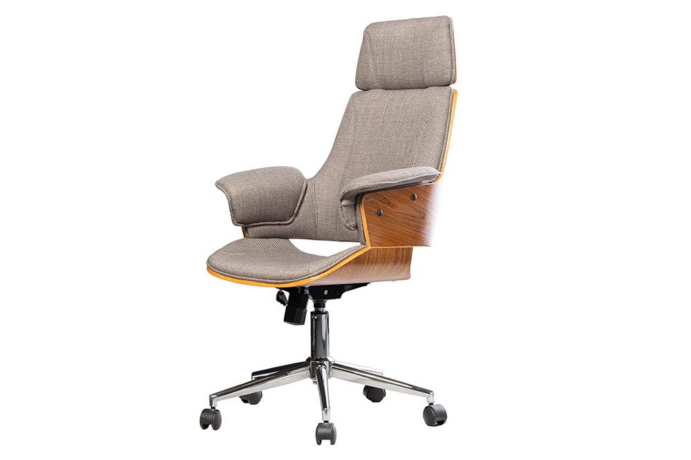riess-ambiente Bürostuhl MANHATTAN grau -Strukturstoff, Metall, Walnussholz, gepolstert, Rollen (Einzelartikel, 1 St), Strukturstoff · drehbar · ergonomisch · Armlehnen · höhenverstellbar