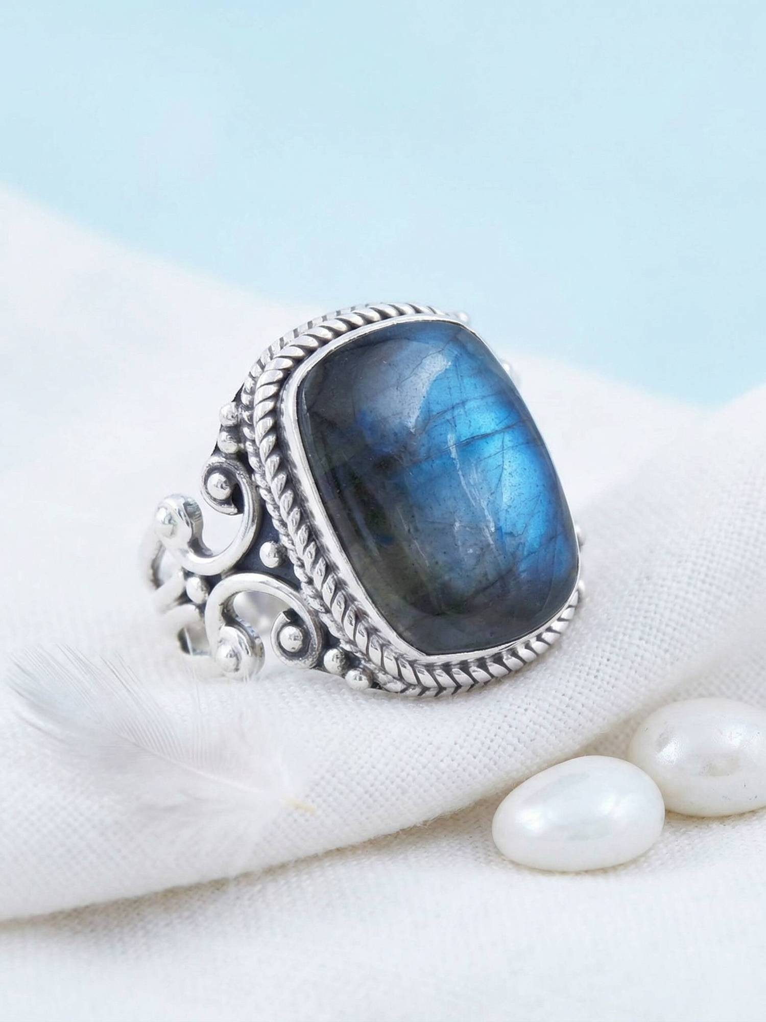 mantraroma Silberring SERAPANA aus 925 Silber mit Labradorit (Ring mit Schm günstig online kaufen