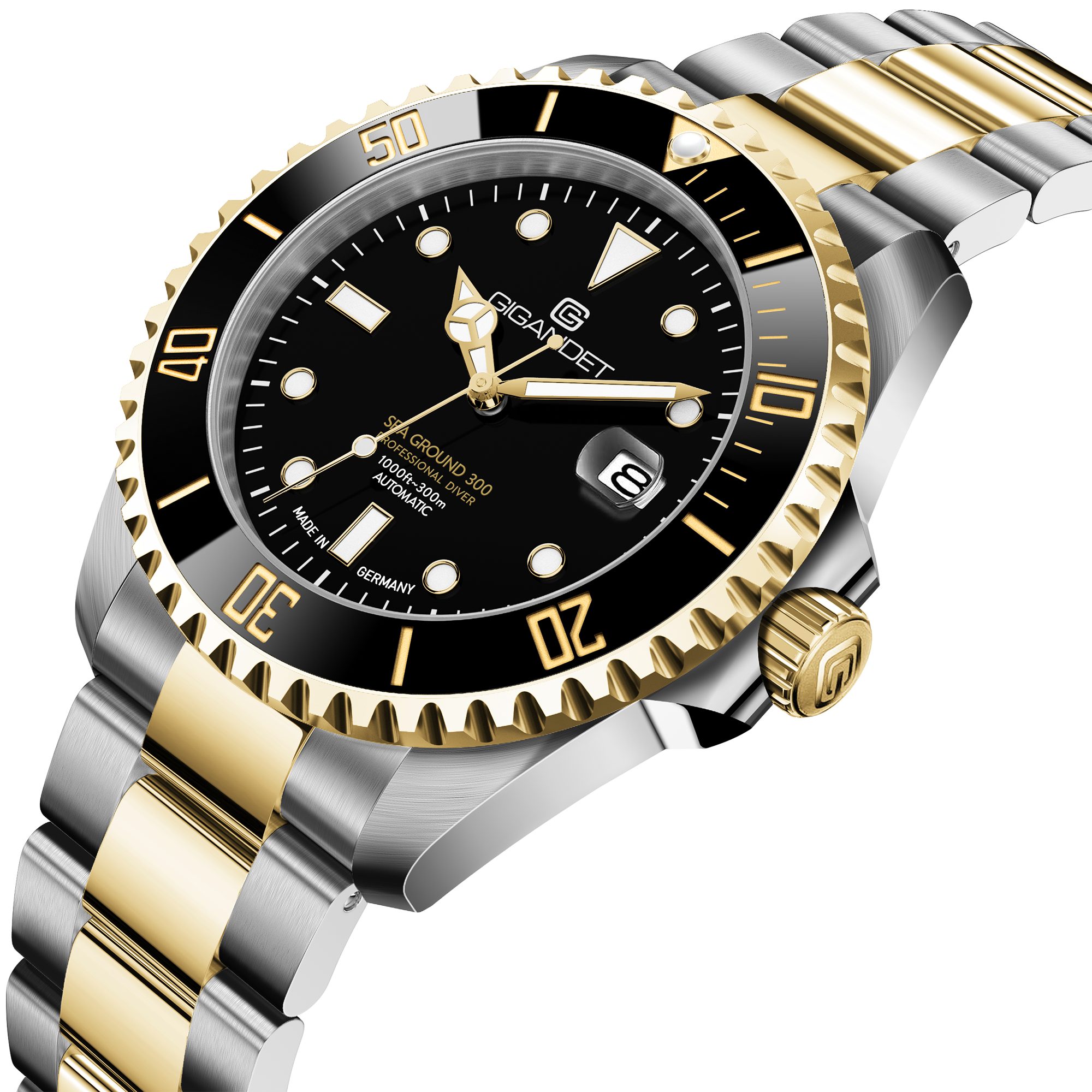 Gigandet Automatikuhr SEA GROUND 300 CERAMIC DATE G300-016M-C, Made in Germany, Saphirglas, Swiss SuperLuminova, Taucheruhr