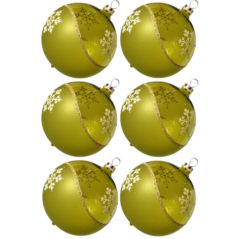 Thüringer Glasdesign Weihnachtsbaumkugel Weihnachtskugel-Set Kristallwelle moosgrün (6 St), mundgeblasen, handdekoriert