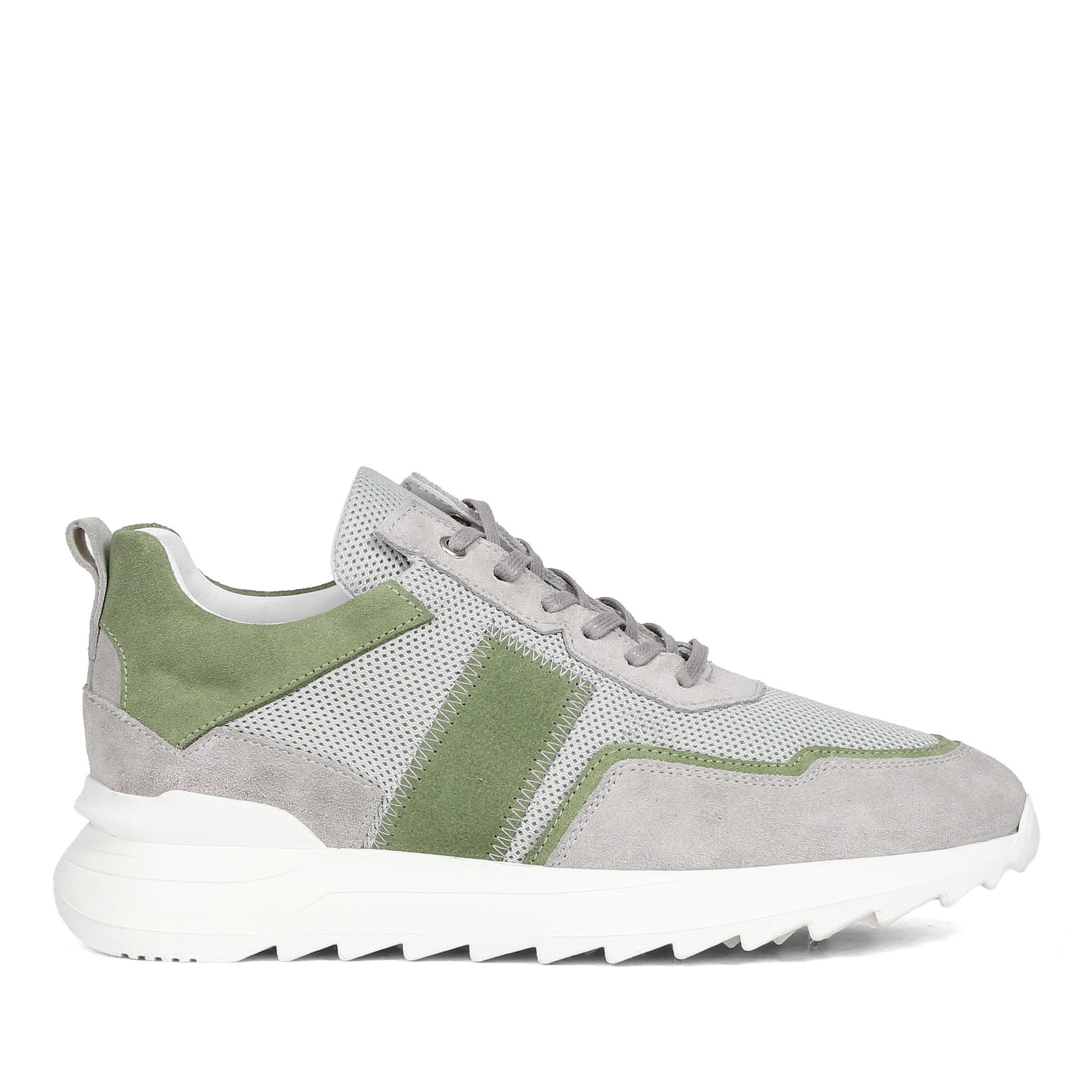 Celal Gültekin Plateau Schnürschuh Low-Top Freizeit Retro Herren Sneaker Veloursleder & Mesh, Plateausohle, Grau/Grün, 41