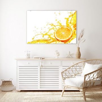 Primedeco Glasbild Wandbild Orangensaft spritzt mit Aufhängung, Früchte