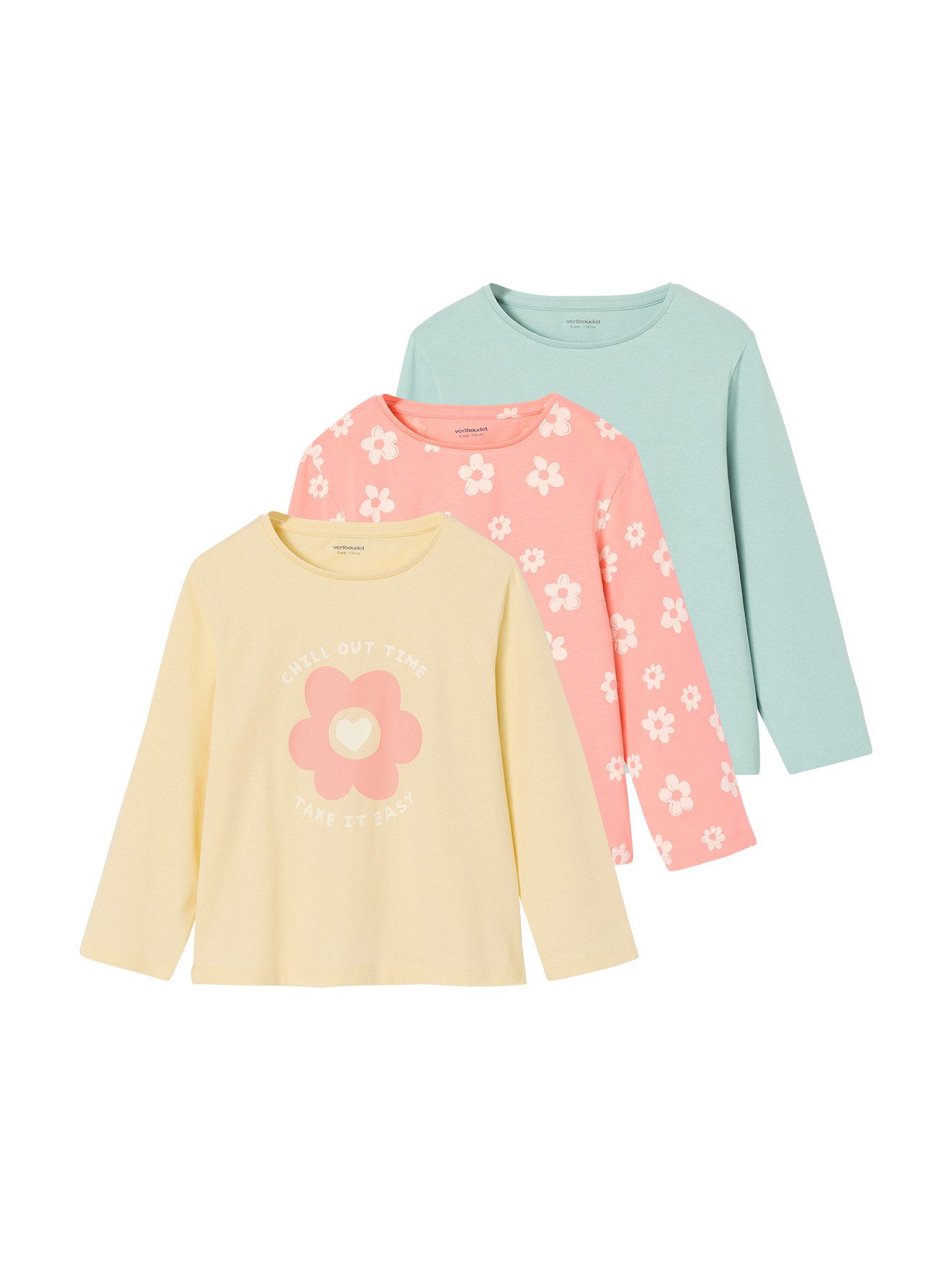 vertbaudet Langarmshirt Mädchen Shirts mit Print BASIC 3er-Pack