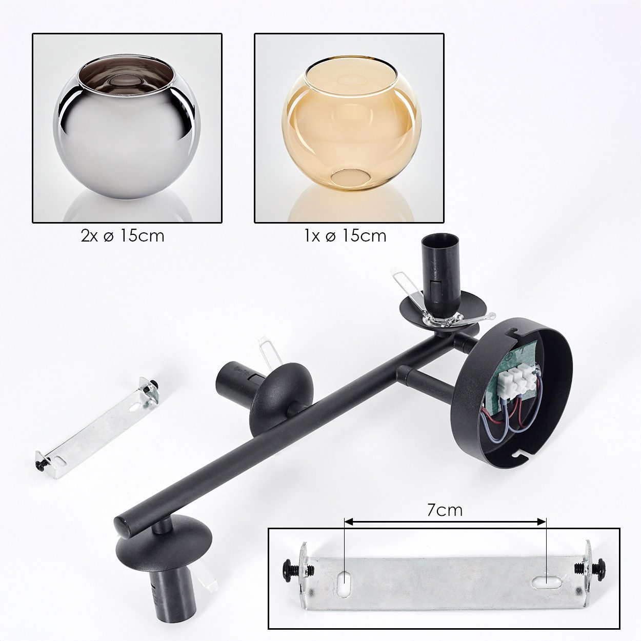 hofstein Wandleuchte Wandlampe aus Metall/Glas in Schwarz/Chrom-/Rauch-/Bernsteinfarben, ohne Leuchtmittel, moderne Wandleuchte im Retro/Vintage-Design (Schirme 15 cm), E14