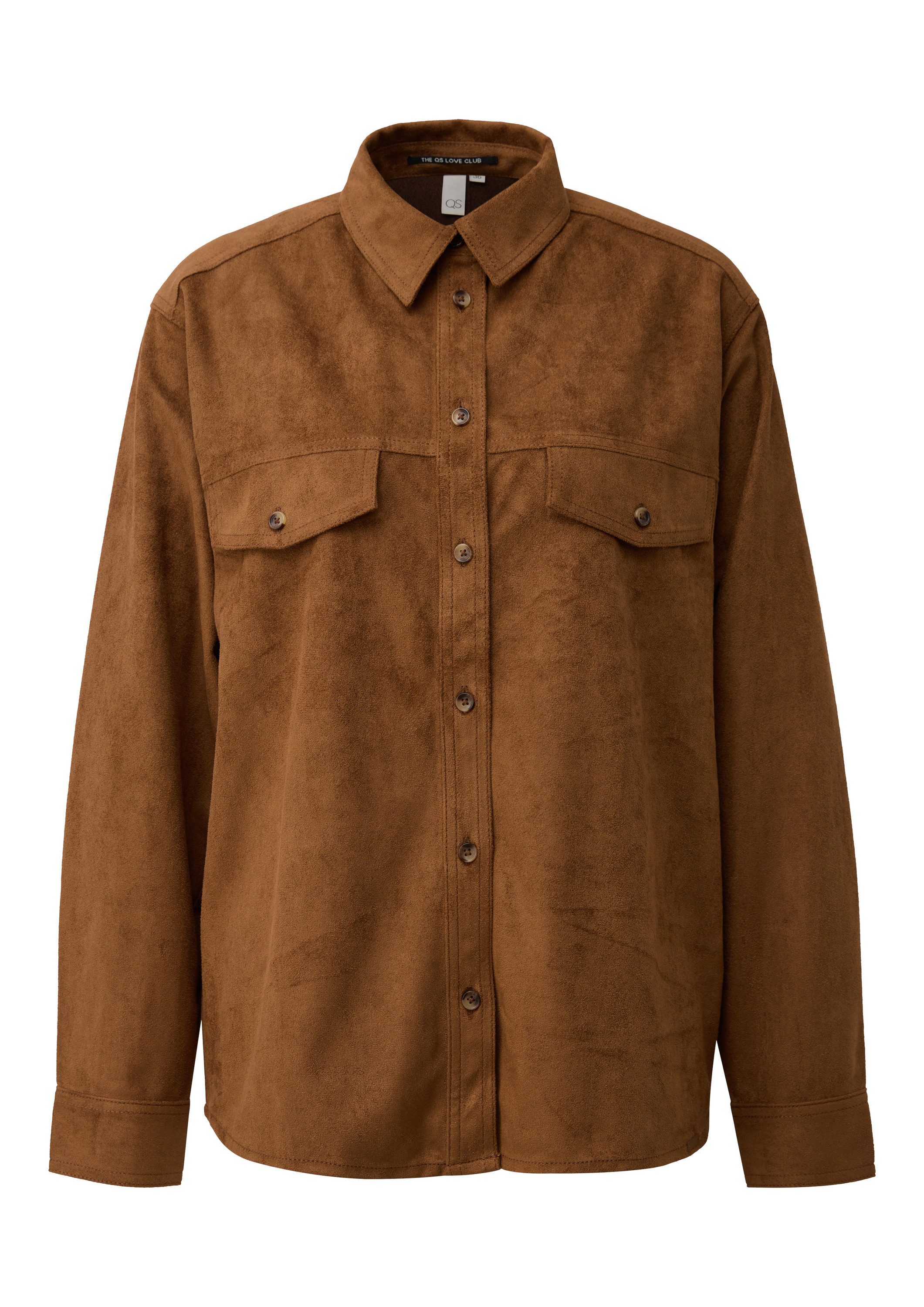 QS Hemdjacke Bluse Hemdbluse in Wildlederoptik günstig online kaufen