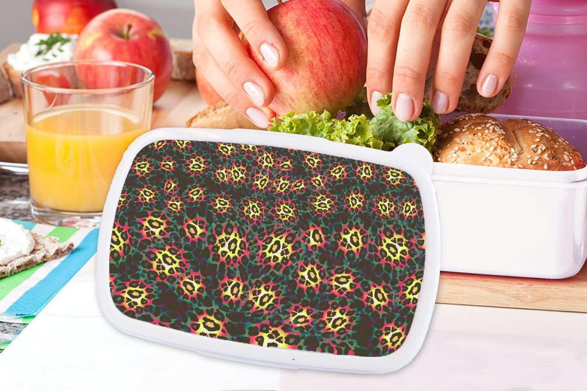 Erwachsene, Brotbox Kunststoff, weiß - - Lunchbox MuchoWow Jungs Bunt (2-tlg), Leopard Brotdose, für für Mädchen und Kinder und Design,