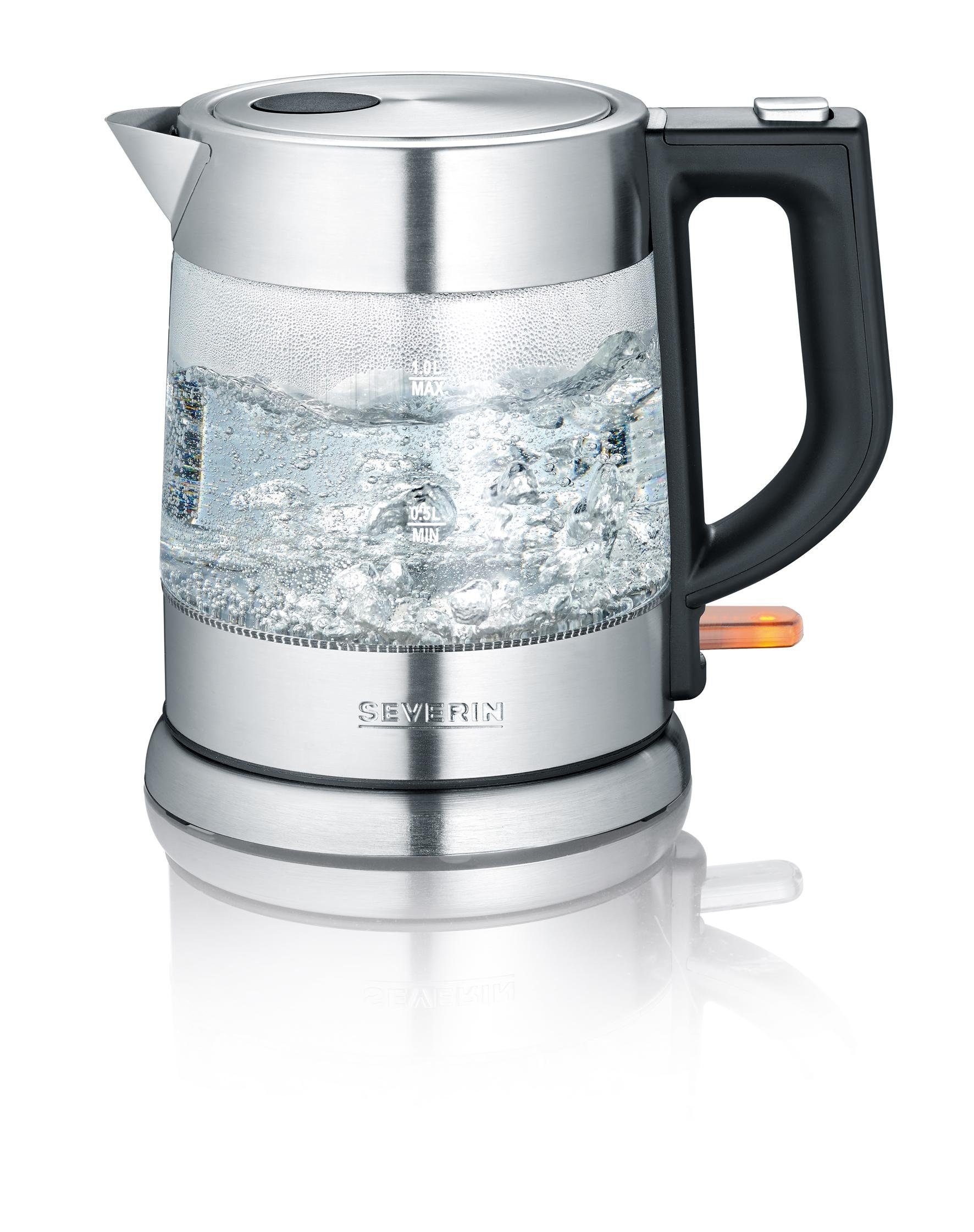 Severin Wasserkocher WK 3468, 1 l, 2200 W, 1 Liter, Edelstahl, Klappbarer Deckel mit großer Öffnung