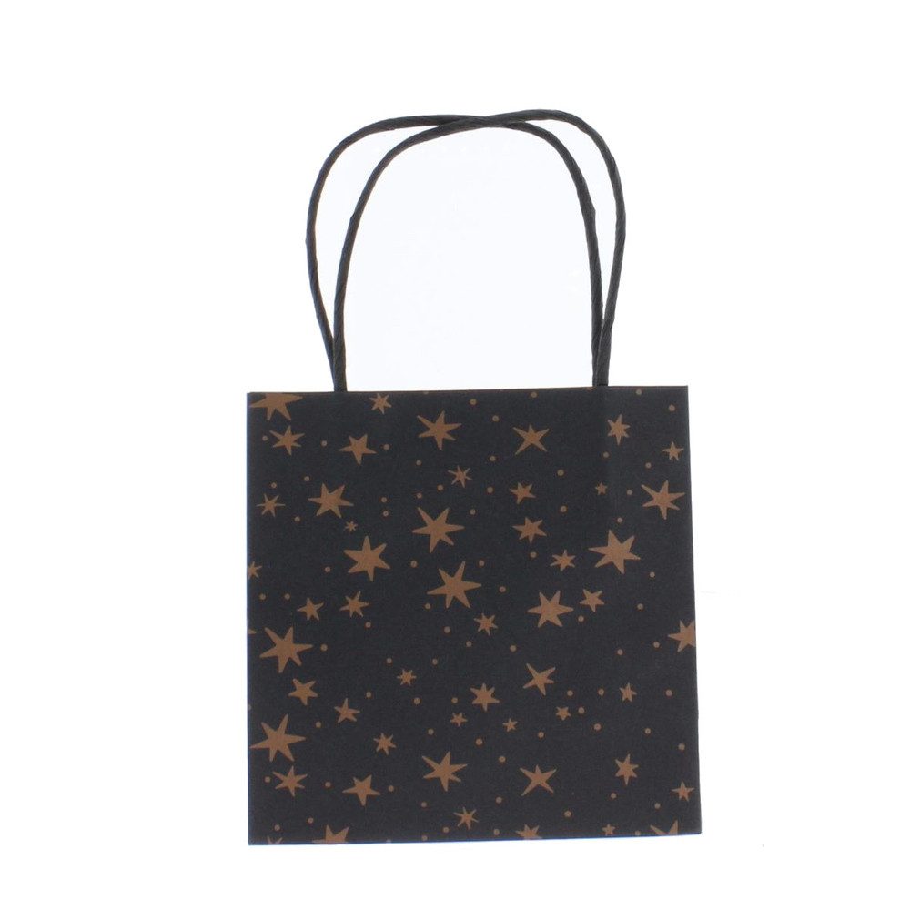 MICA Geschenkbox Geschenktasche Sterne - schwarz/gold - ca. 16 x 8 x 16 cm