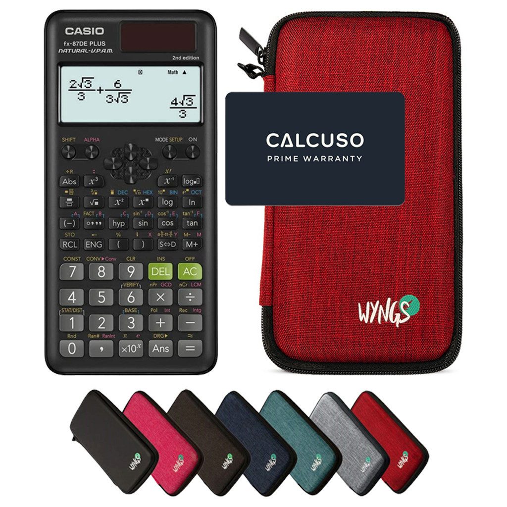 CASIO Taschenrechner fx-87DE Plus 2nd edition Classwiz inkl. WYNGS Schutztasche Rot