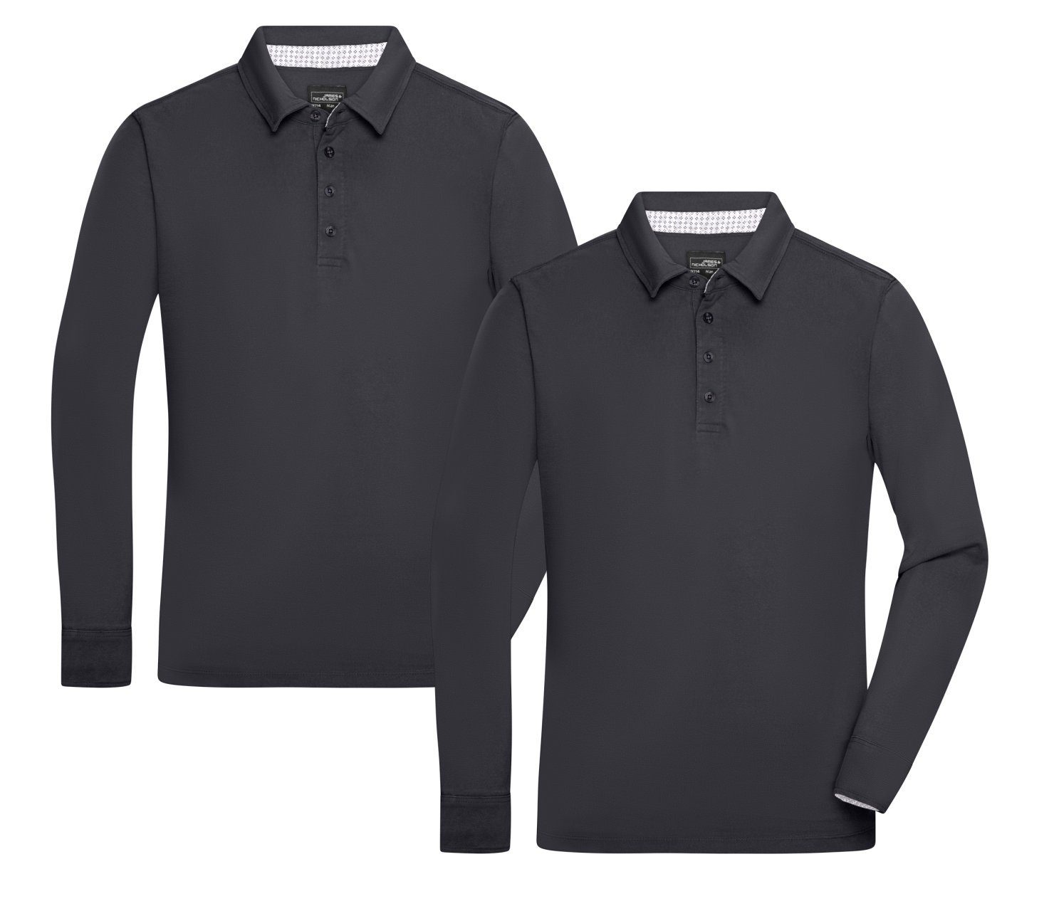 James & Nicholson Langarm-Poloshirt Sportliches Herren Langarm Polo in Washed Optik JN714 (Doppelpack, 2 Stück) Feine Piqué-Qualität black/white-titan