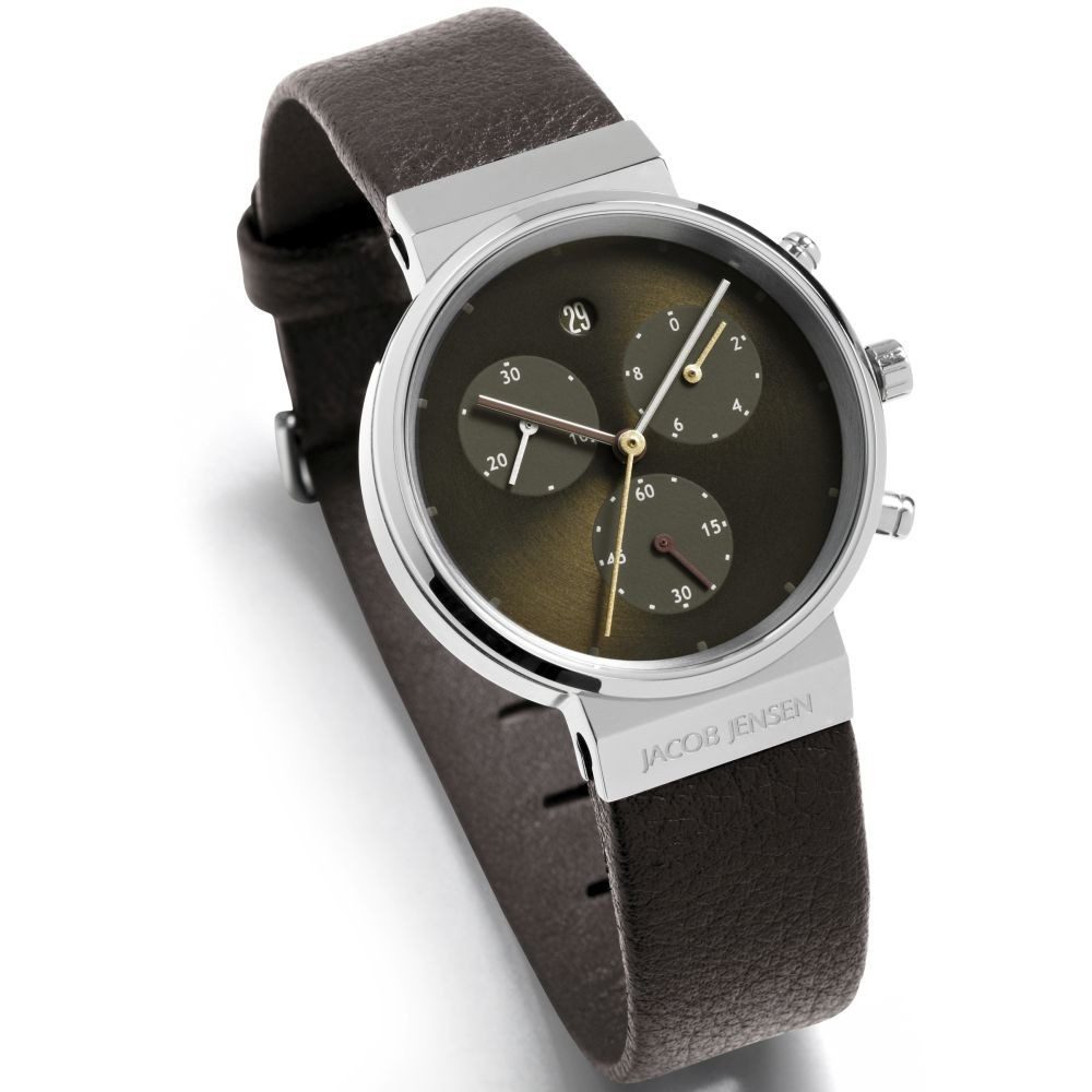 Jacob Jensen Titanuhr JACOB JENSEN Damen Armbanduhr CHRONO 614 braun D. 33 mm Lederband