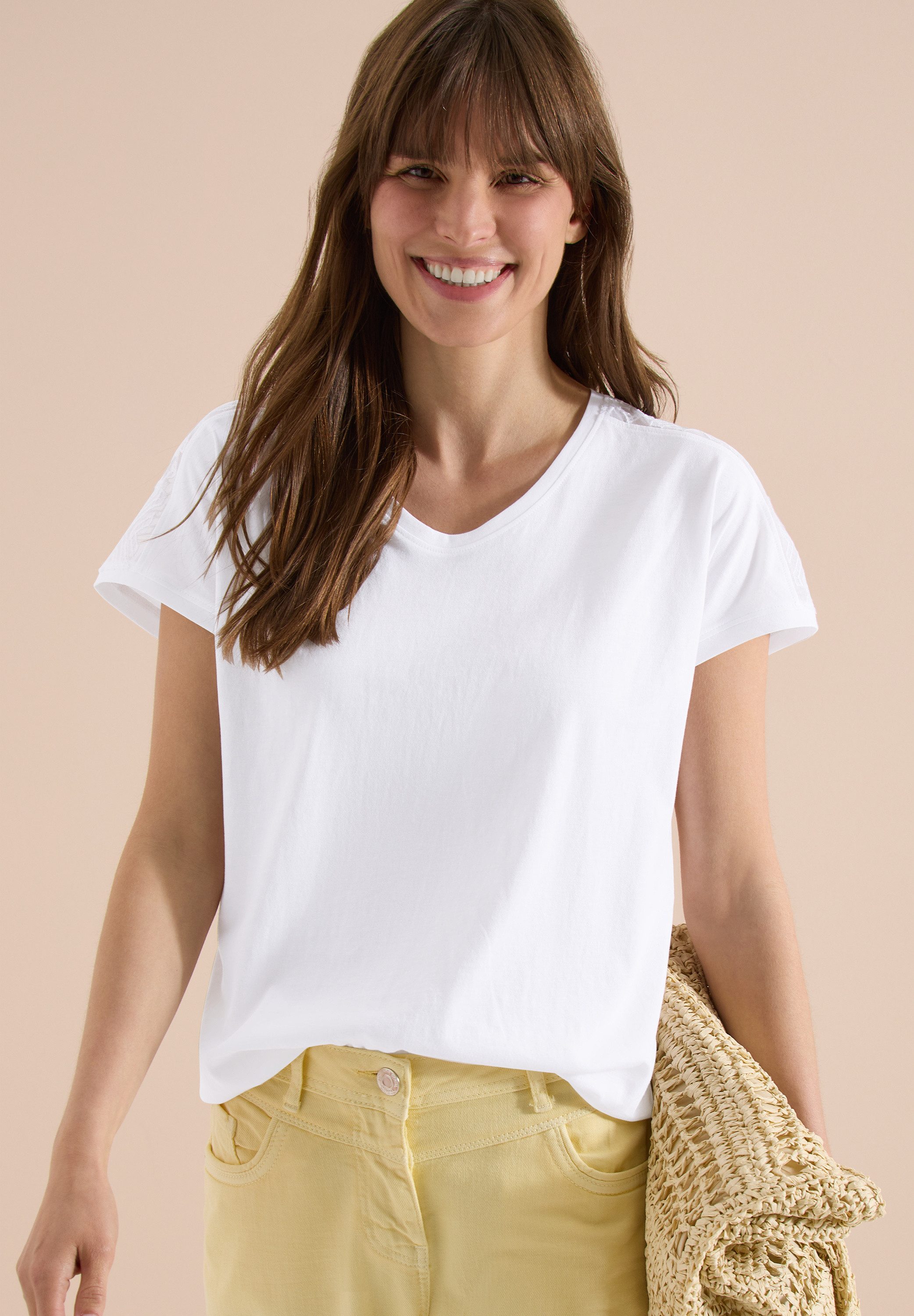 CECIL Spitzenshirt aus reiner Baumwolle