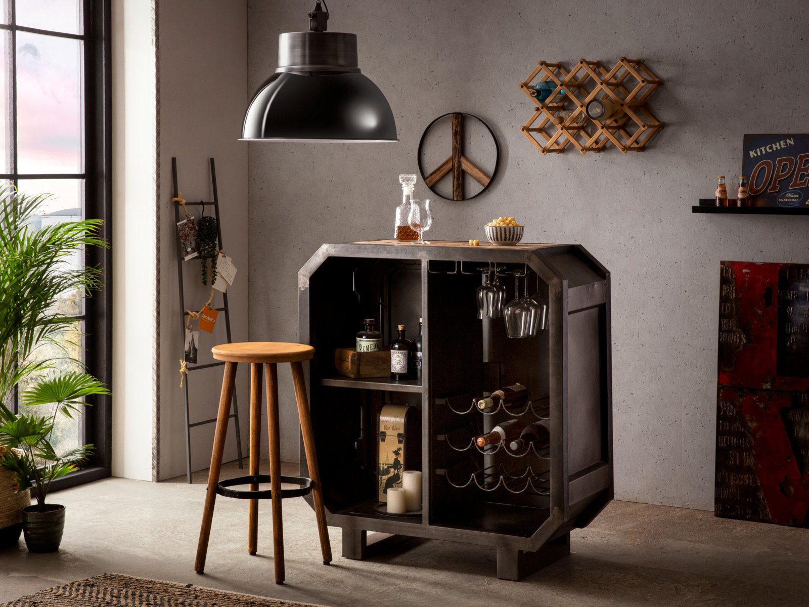 massivum Weinregal Barkley, Tresen Barregal Metall Holz Mix