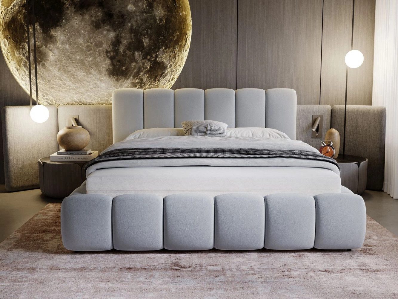 GrainGold Polsterbett CLOUD, Modern Bett mit Kopfteil - 160x200 cm, Hellgra günstig online kaufen