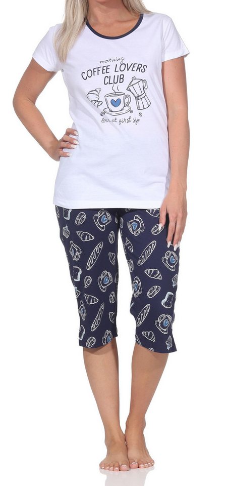 Normann Pyjama Normann Damen kurzarm Capri-Pyjama – „Coffee Lovers Club“