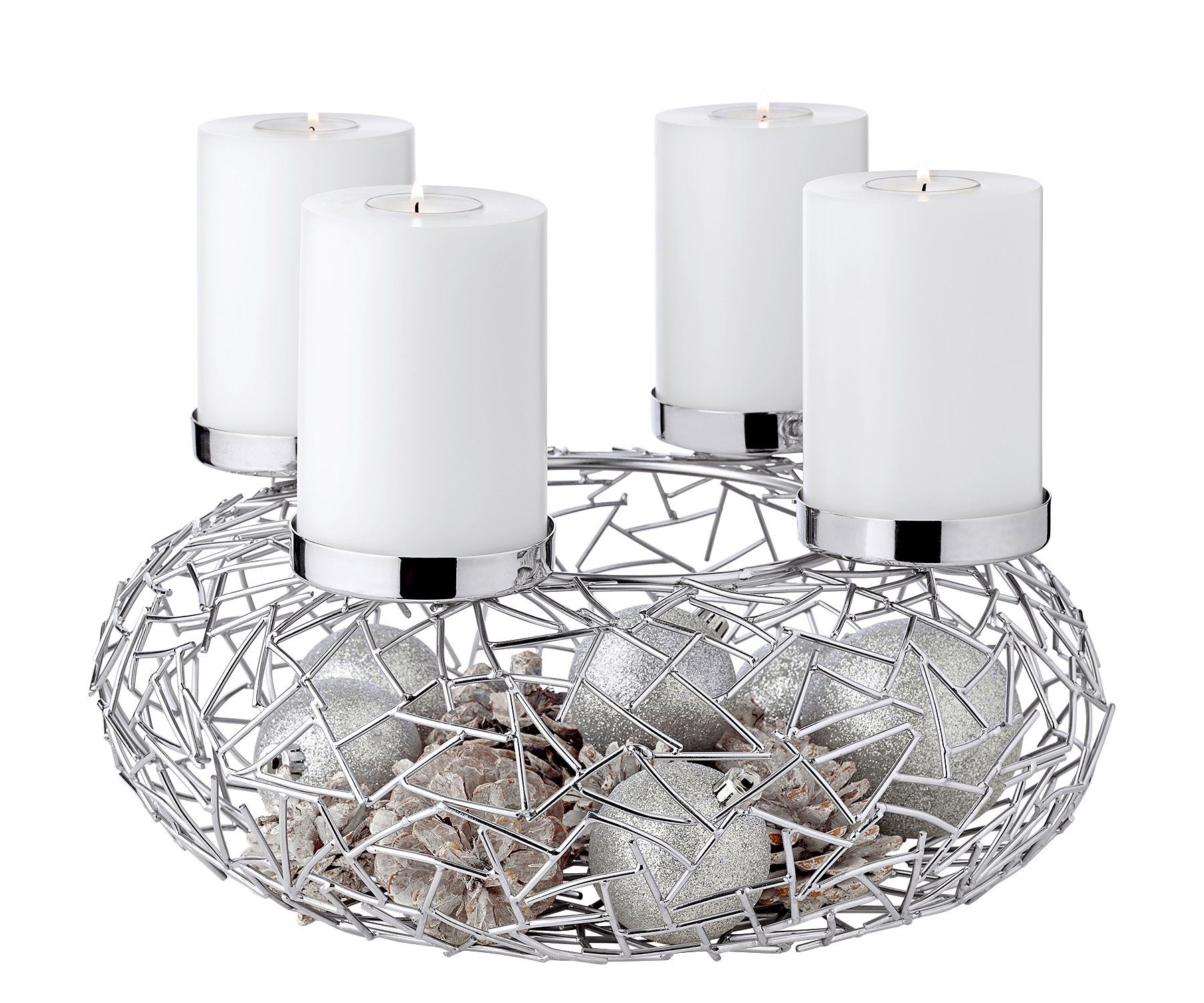 EDZARD Adventskranz Milano L, Edelstahl, hochglanzpoliert, für Stumpenkerzen, Ø 34 cm