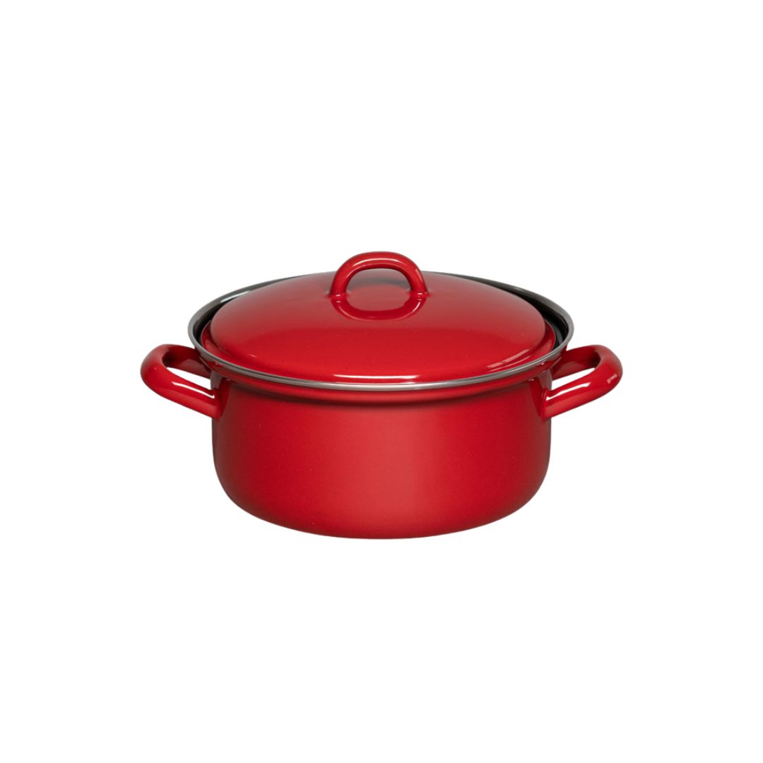 Riess Kasserolle Classic Rot Kasserolle mit Deckel 2 l, Emaille