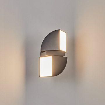 hofstein Außen-Wandleuchte Wandlampe aus Metall/Kunststoff in Anthrazit/Weiß, LED fest integriert, 3000 Kelvin, mit verstellbaren Strahlern, Lichteffekt, 2x 4 Watt, 650 Lumen, IP44