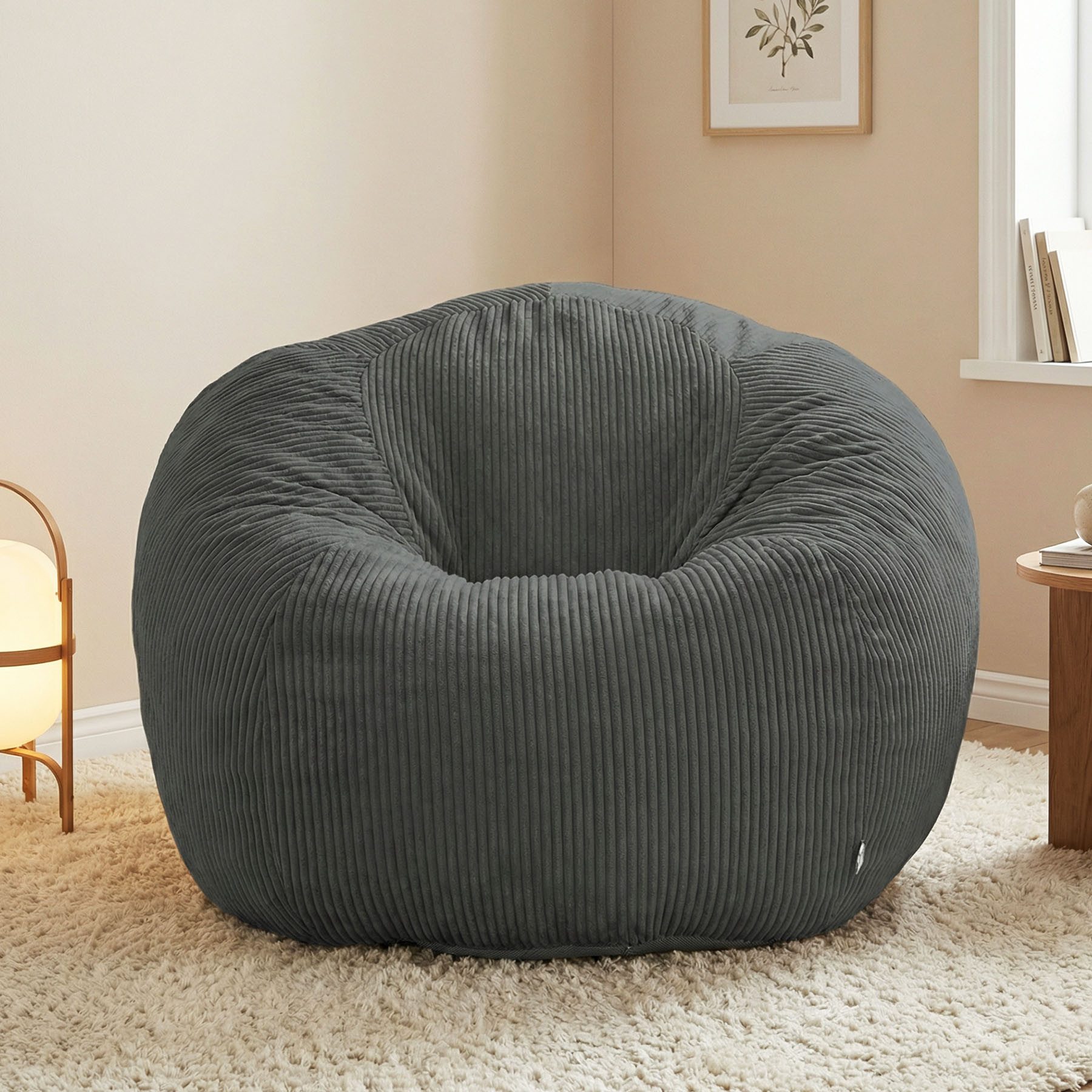 HomeMiYN Sitzsack Sitzsack XXL aus Cord, weiches Sofa für Wohnzimmer, rund