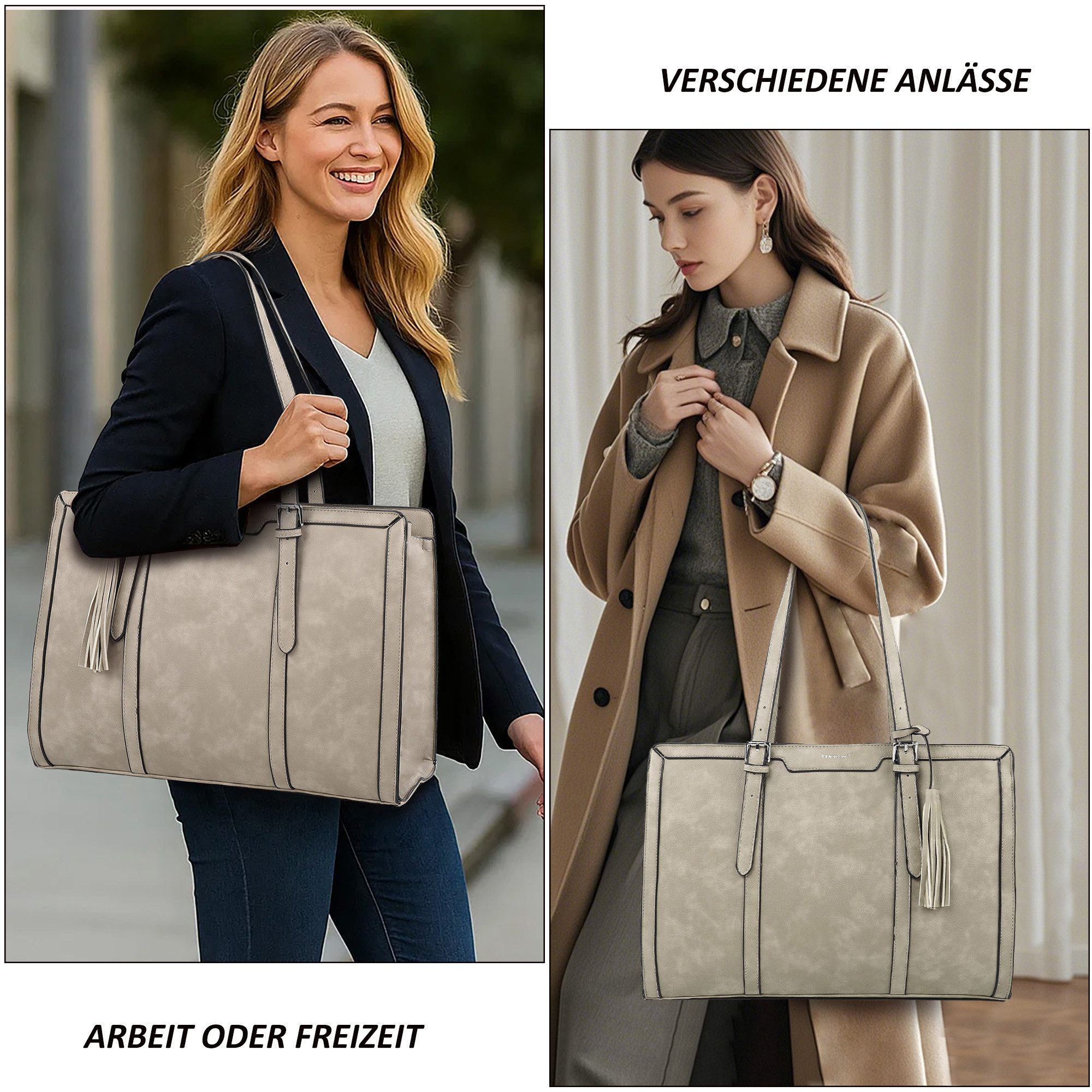 TAN.TOMI Handtasche Große Business Handtasche Damen Leder Schultertasche Arbeit Schule, Bürotasche Damen 15.6 Zoll Notebookt mit 3 Fächern für Büro Schule