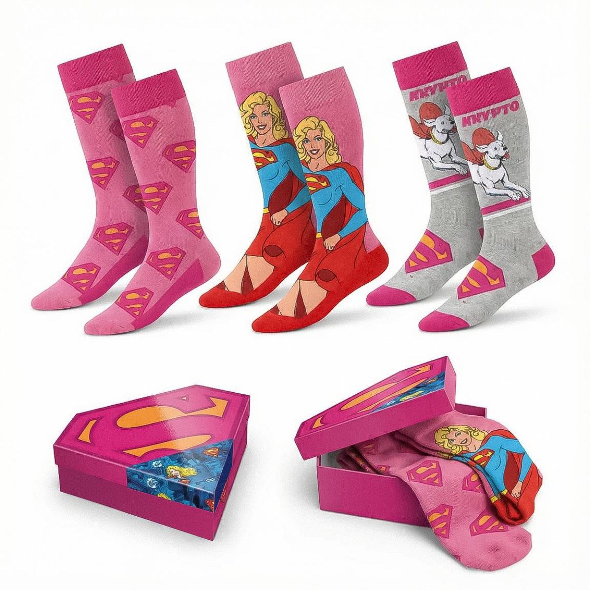 Superman Socken Supergirl 36-43 Socken für Erwachsene im praktischen 3er Set (3-Paar)
