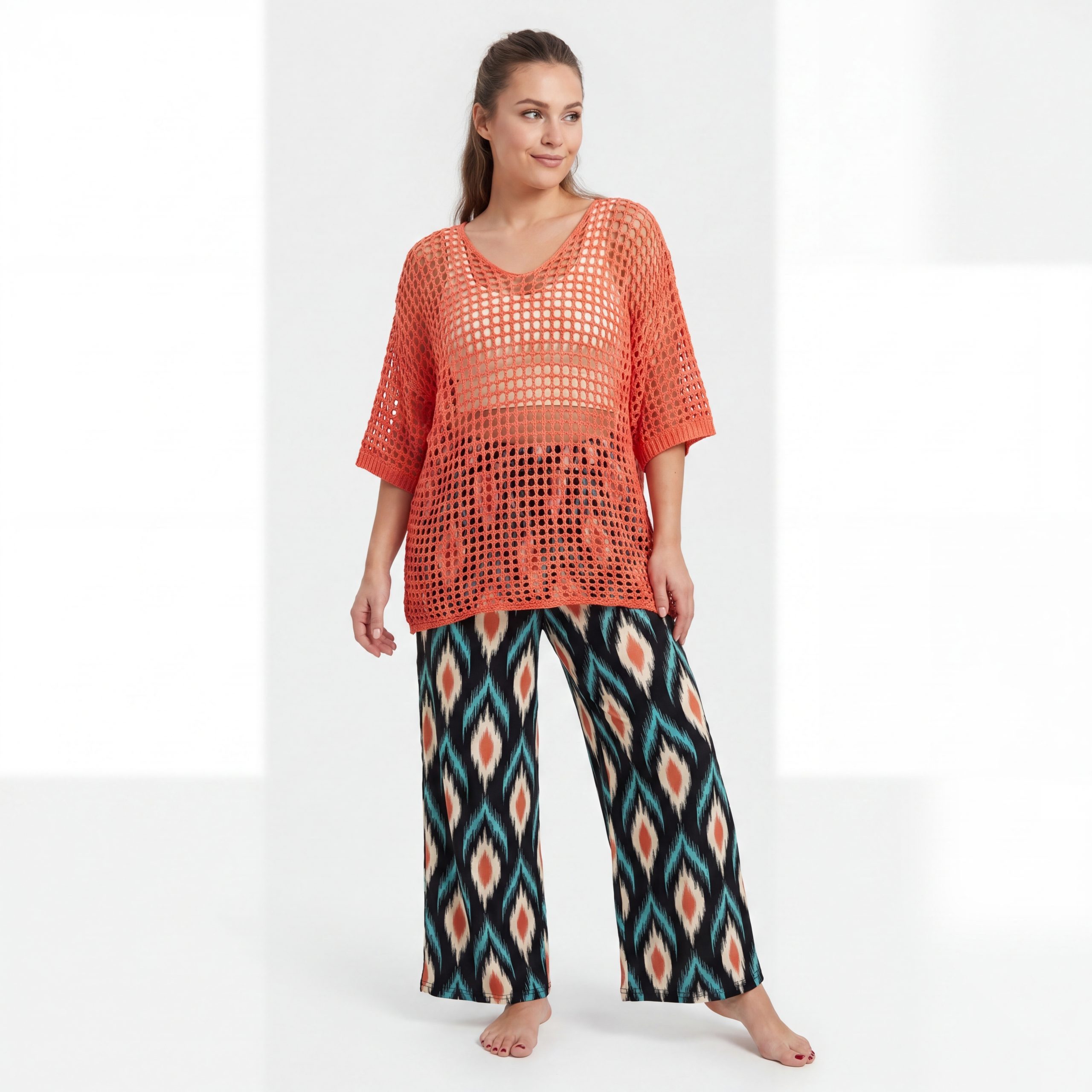 OriginalYou Strickpullover Häkeloberteil Damen Sommer Shirt Lochstrick Oversize Pullover One Size 40-46 (40-42 oversize / 44-46 regular)