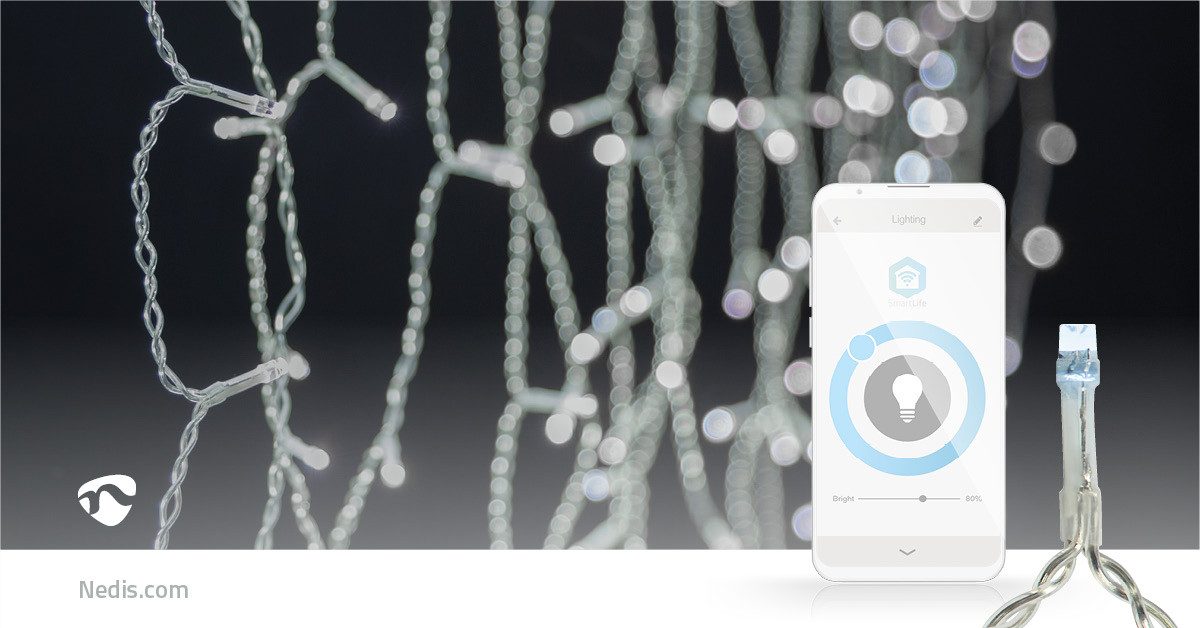 Nedis Discolicht WIFILXC03W400, Wi-Fi Steuerung, dimmbar, 8 m Länge, 400 LEDs, für Außenbereich, Kaltweiss, Wi-Fi Steuerung, dimmbar, 8 m Länge, 400 LEDs, für Außenbereich