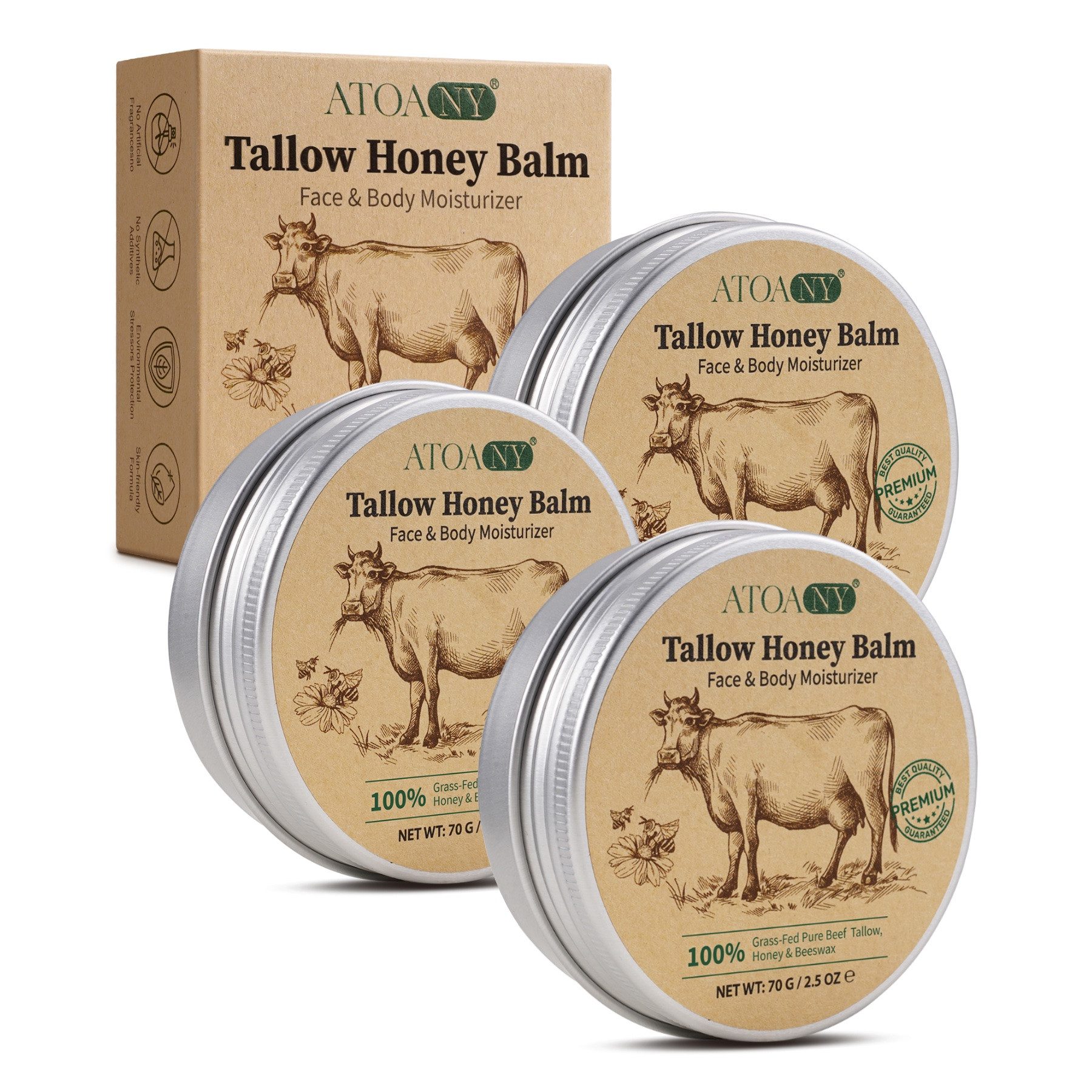 P-Beauty Cosmetic Accessories Tagescreme Beef Tallow Honey Balm Rindertalg Creme Körper Honig Bienenwachs, 3-tlg., Hautpflege, Körpercreme, Rindertalg, Honig
