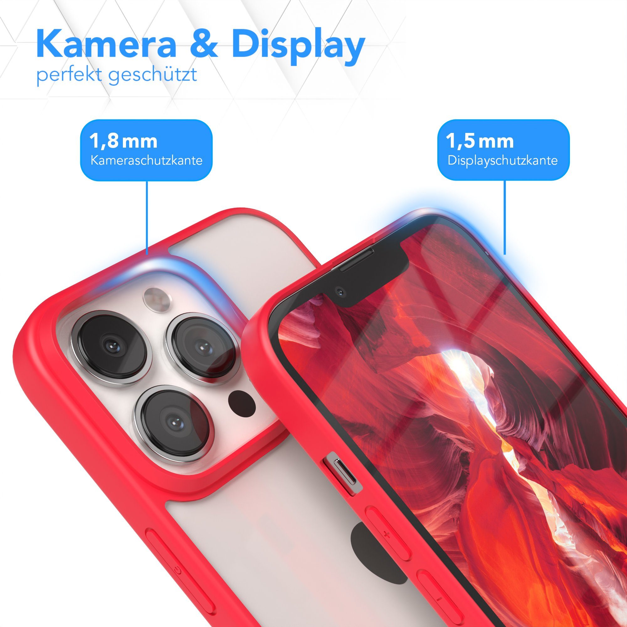 EAZY CASE Handyhülle Bumper Case für Apple iPhone 13 Pro 6,1 Zoll, Hülle Transparent Backcover kratzfest Slim Cover Durchsichtig Rot