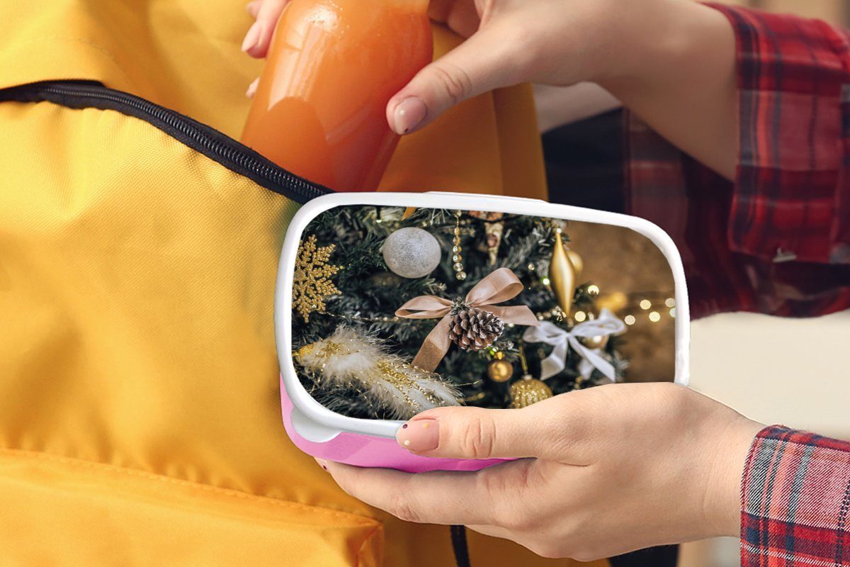 MuchoWow Lunchbox Mädchen, rosa Kunststoff Kunststoff, Brotbox von Eine (2-tlg), Erwachsene, Nahaufnahme Brotdose für Weihnachtsbaumschmuck, Kinder, Snackbox