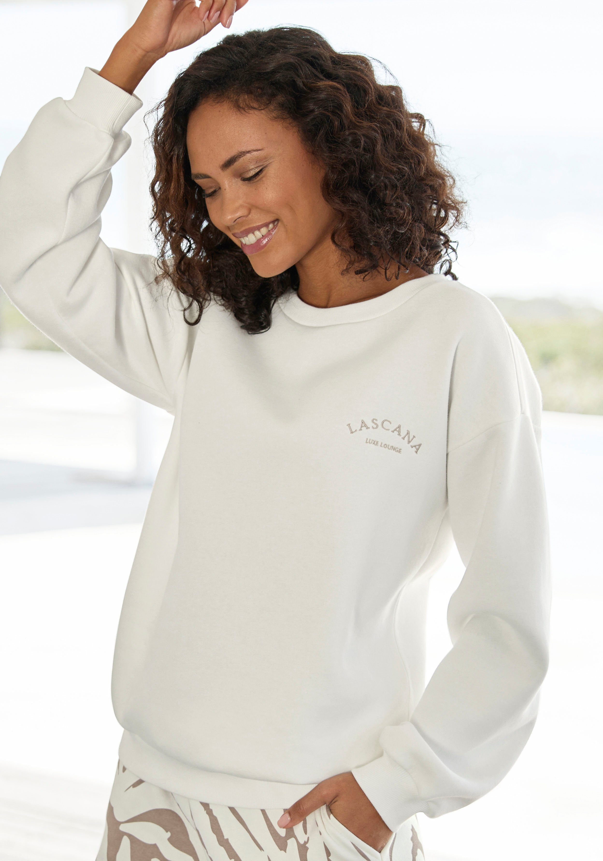 LASCANA Sweatshirt -Pullover mit weiten Ärmeln, Loungewear, Loungeanzug creme