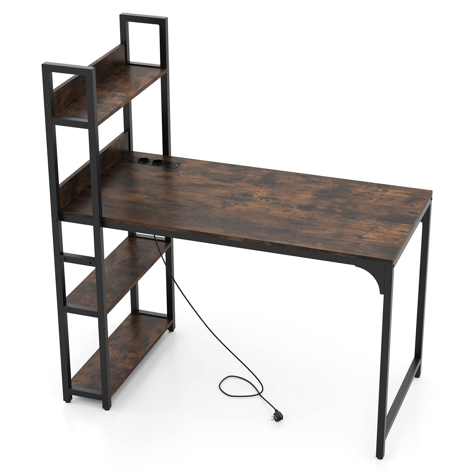 COSTWAY Schreibtisch, mit Ladestation, Regal-Schreibtisch 120x65cm, günstig online kaufen