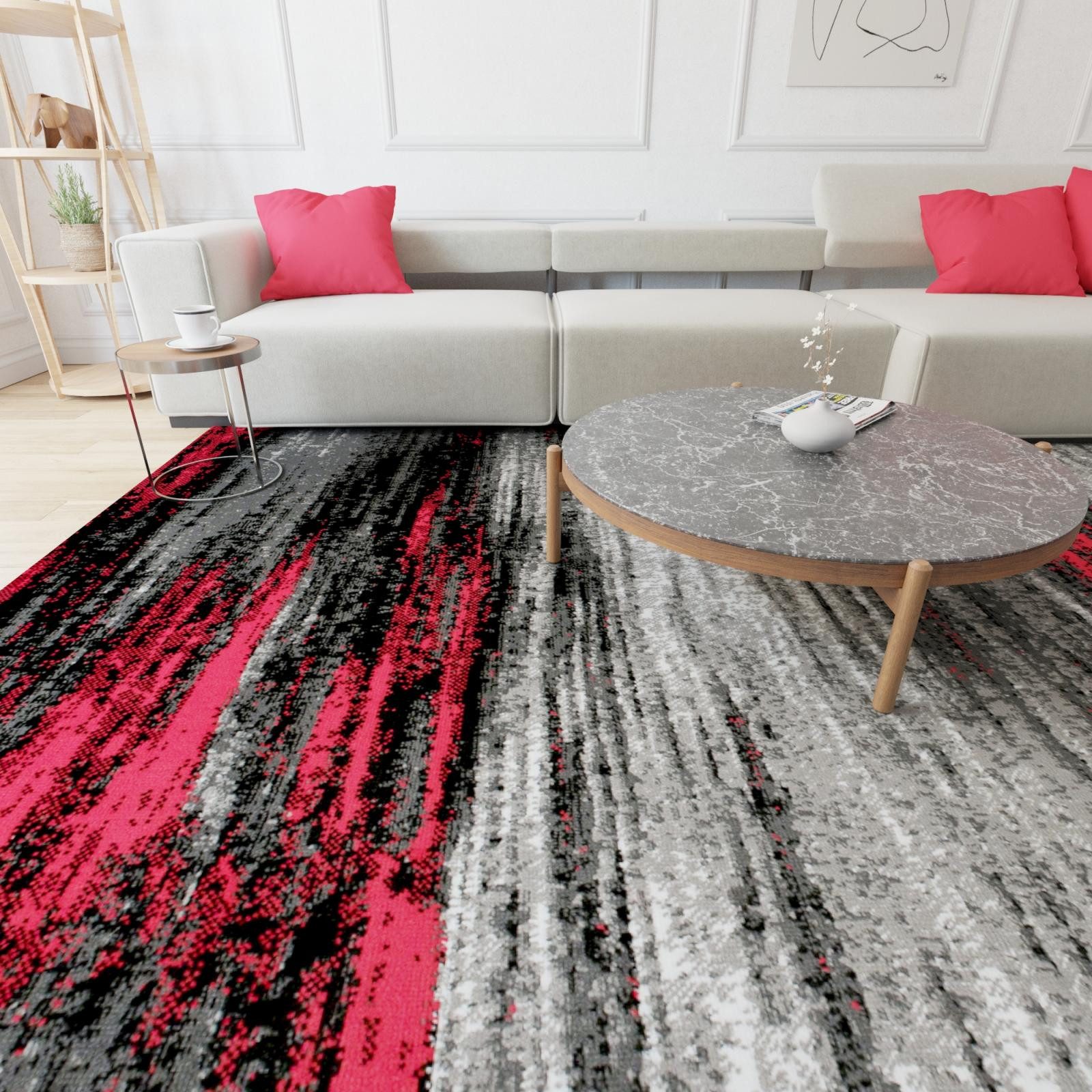 Mazovia Designteppich Modern Abstrakt Rot Anthrazit Wohnzimmer, Schlafzimmer, Esszimmer, Fußbodenheizung – Bild 3 von 5
