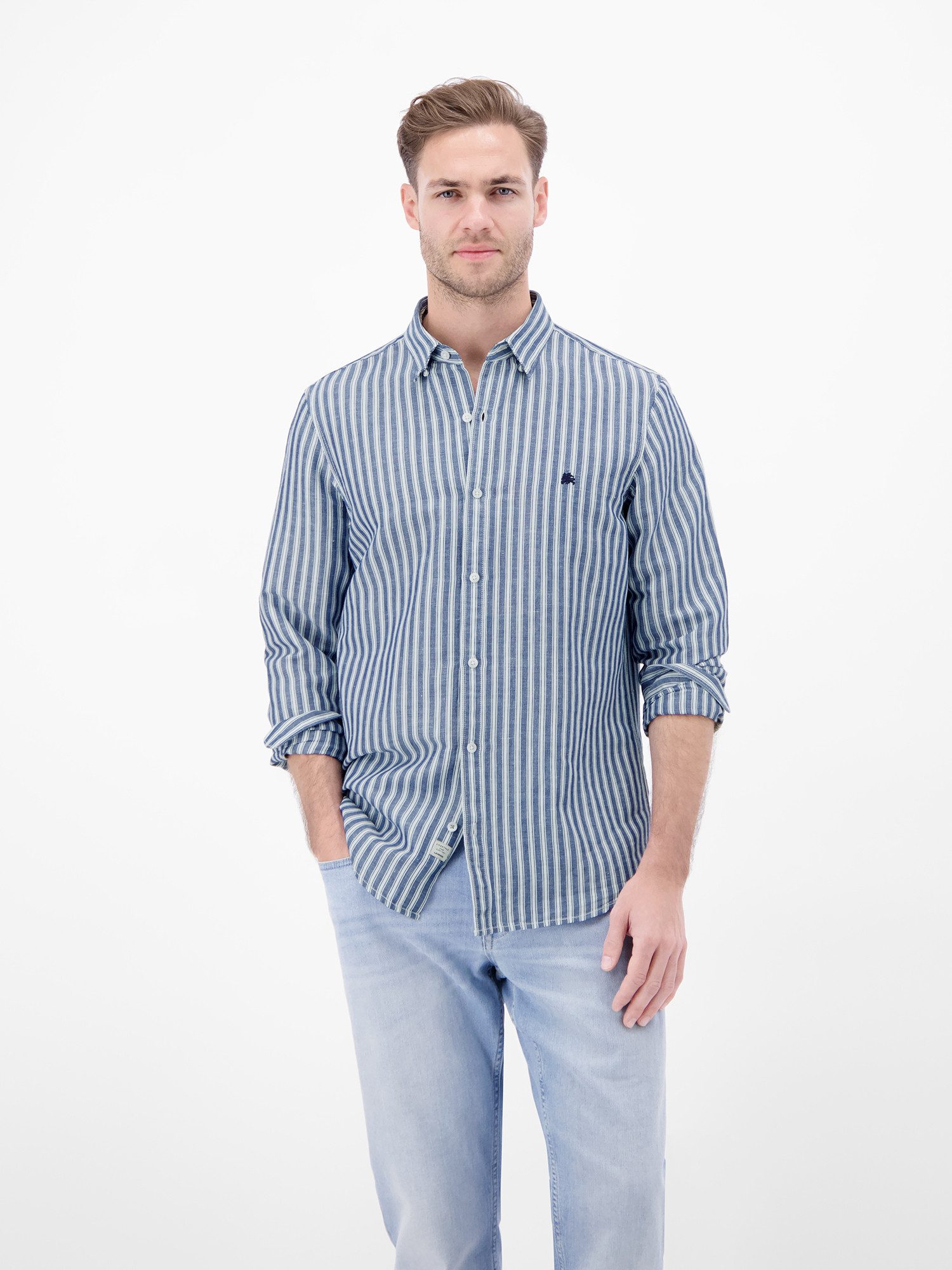 LERROS Leinenhemd Gestreiftes Langarmhemd aus Leinen-Baumwoll-Mix Gestreift, 55% Leinen, 45% Baumwolle, Button‑down, 2‑Knopf – Bild 4 von 5