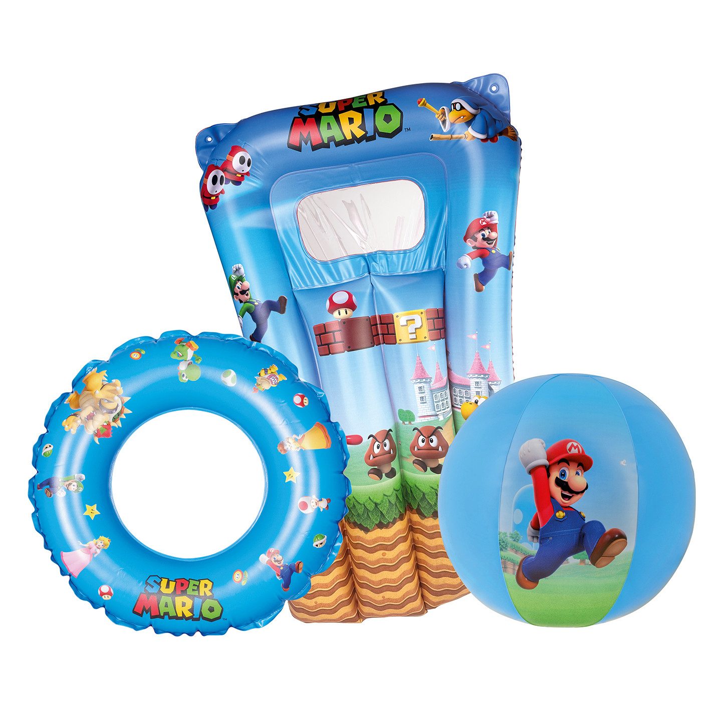 Happy People Luftmatratze Strandset Super Mario Luftmatratze, Schwimmring, Strandball, für den Sommer