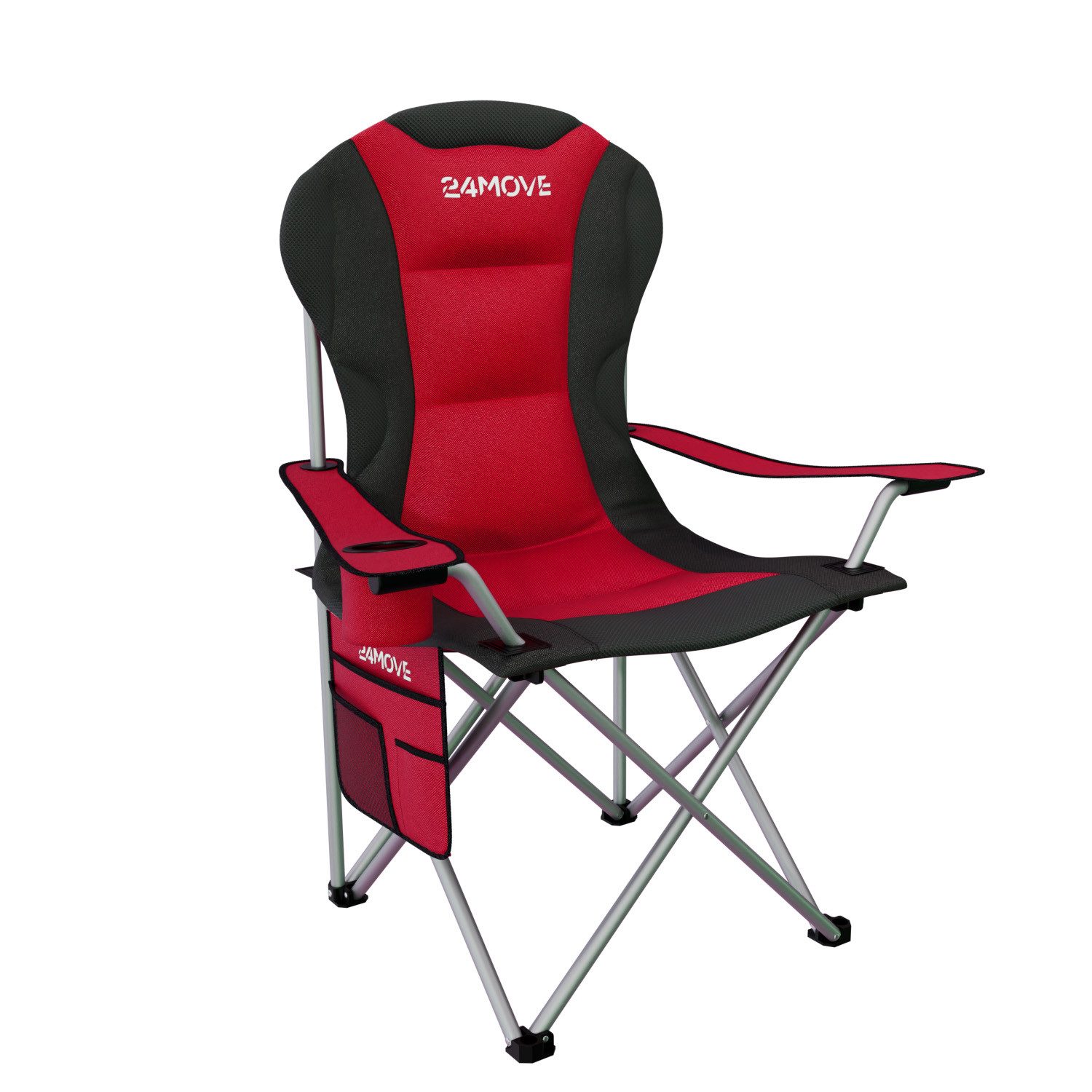 24Move Campingstuhl Campingstuhl faltbar inkl. Tragetasche, bis 150kg belastbar, rot (bequeme Arm- und Rückenlehne), Gartenstuhl, Klappstuhl gepolstert