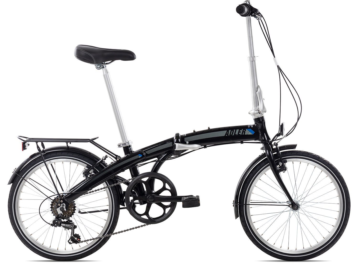 Adler Cityrad Dolphin Klapprad schwarz/grau für 2023, Tourney Kettenschaltung, 6 20 Schaltwerk, Erwachsene Gang Zoll 6 Shimano TY21