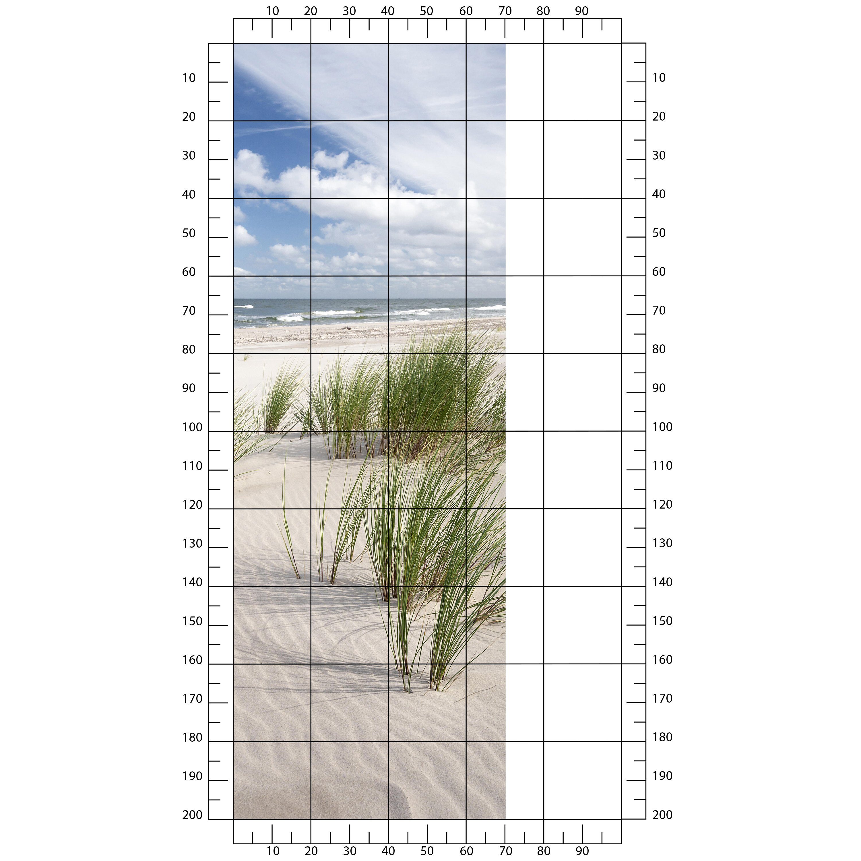 wandmotiv24 Türtapete Gräser am Sand-strand, Meer, Fototapete, glatt, selbstklebende matt, Wandtapete, Motivtapete, Wasser, Dekorfolie