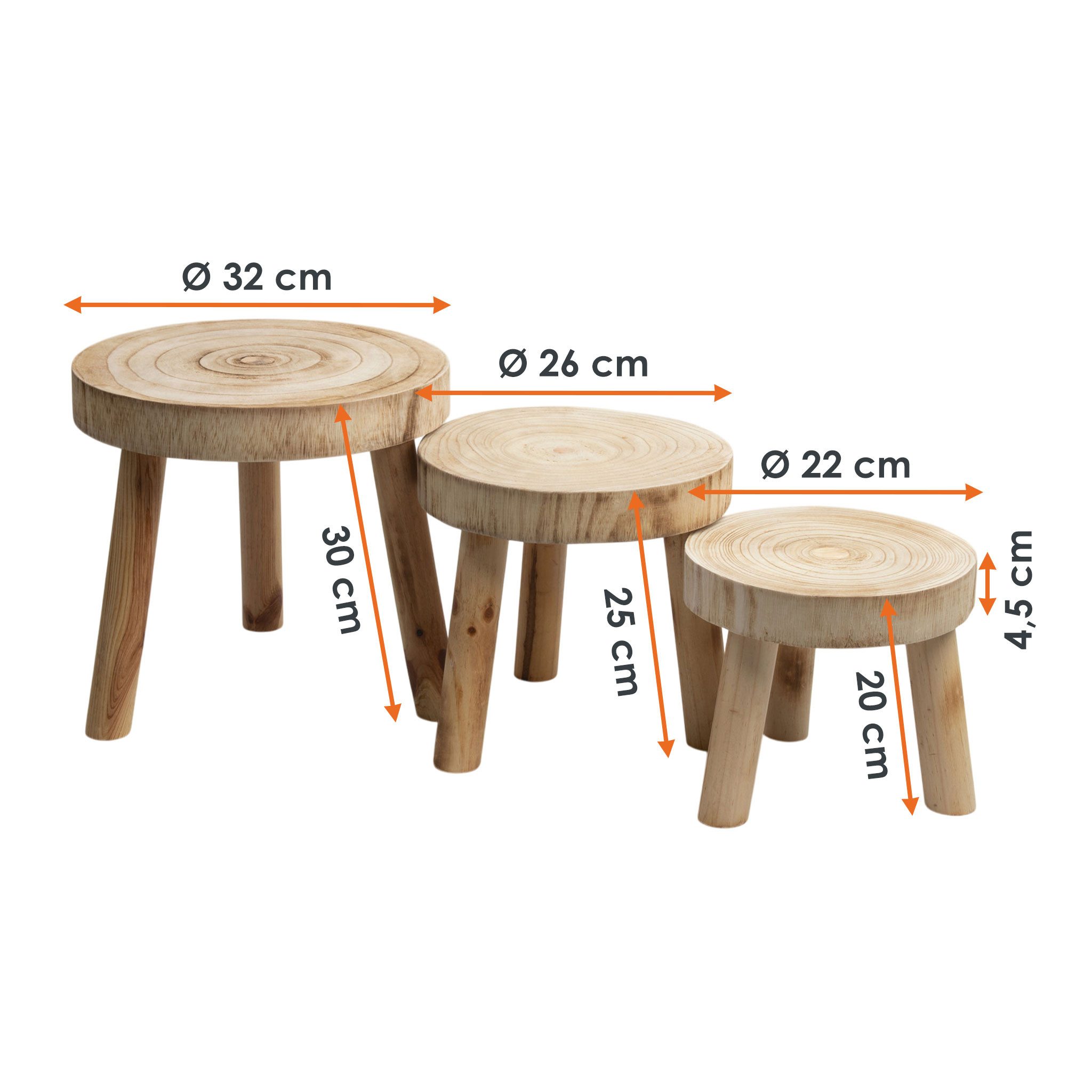 Spetebo Blumenhocker Pflanzenständer rund gebeizt 3er Set (Stück, 1 St., Set), Massivholz – Bild 4 von 5