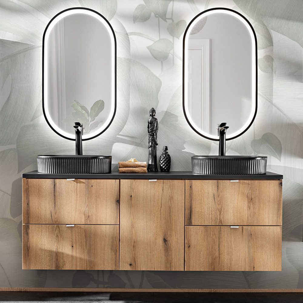 Badmöbel-Set badezimmer-set "Aurora" in Eiche und schwarz, 160cm Unterschrank